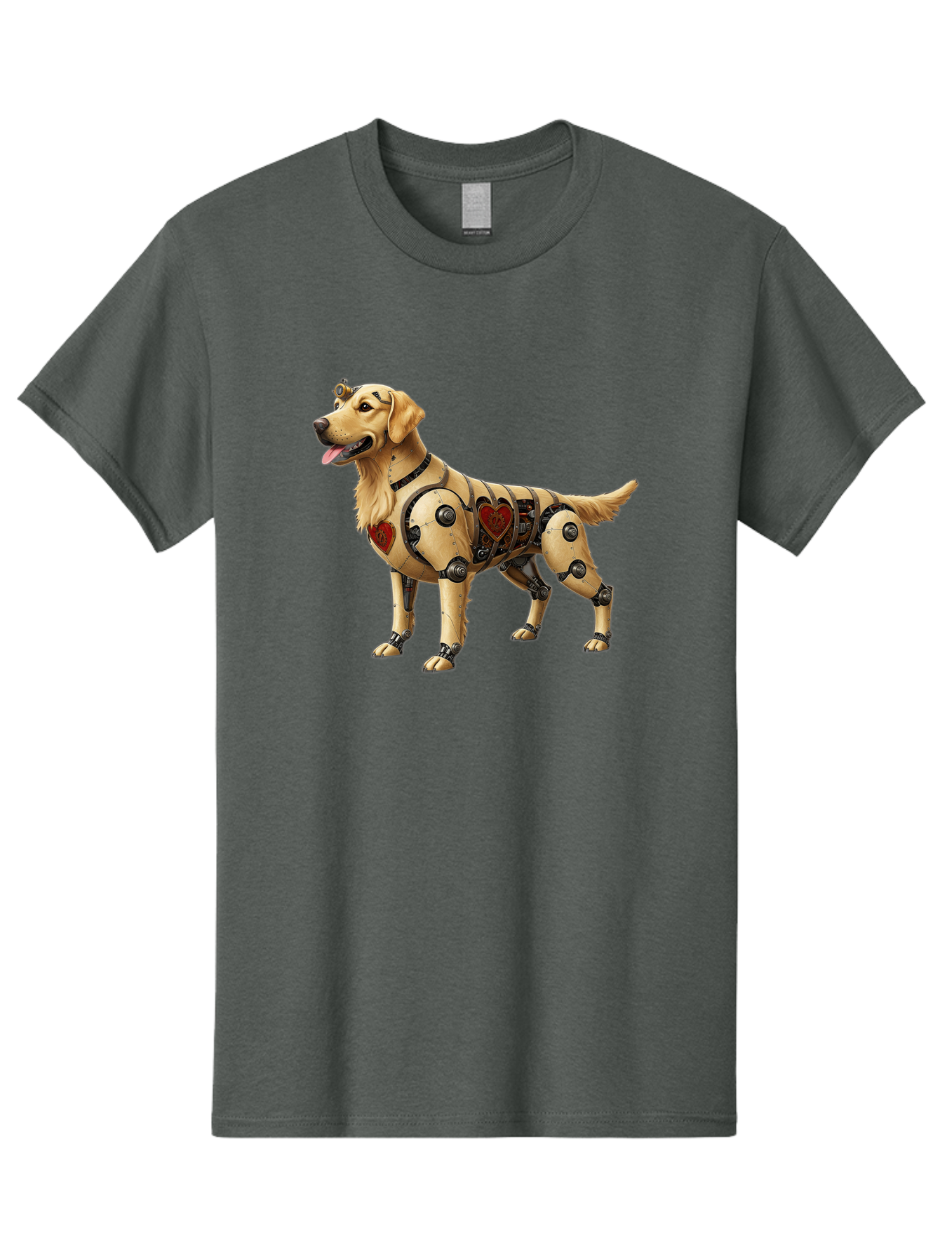 Cyborg-Golden-Retriever Men'S Graphic Tee, 100% Cotton, Comfortable Casual Summer Wear, Machine Washable, Cyborg Dog, Robotic Limbs, Golden Retriever, Futuristic Pet, Sci-Fi Art, Mechanical Enhancements, Heart-Shaped Components, Bab848