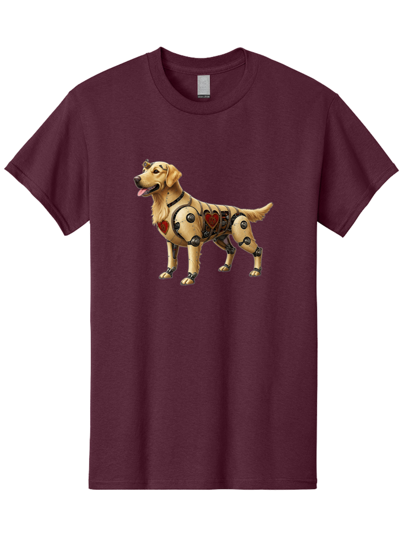 Cyborg-Golden-Retriever Men'S Graphic Tee, 100% Cotton, Comfortable Casual Summer Wear, Machine Washable, Cyborg Dog, Robotic Limbs, Golden Retriever, Futuristic Pet, Sci-Fi Art, Mechanical Enhancements, Heart-Shaped Components, Bab848