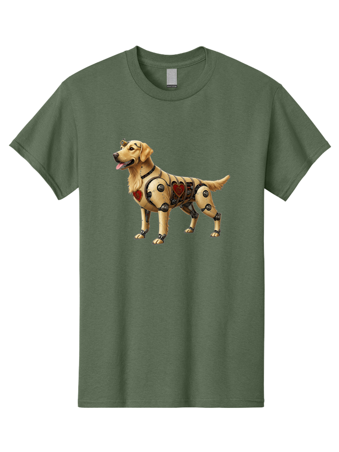 Cyborg-Golden-Retriever Men'S Graphic Tee, 100% Cotton, Comfortable Casual Summer Wear, Machine Washable, Cyborg Dog, Robotic Limbs, Golden Retriever, Futuristic Pet, Sci-Fi Art, Mechanical Enhancements, Heart-Shaped Components, Bab848