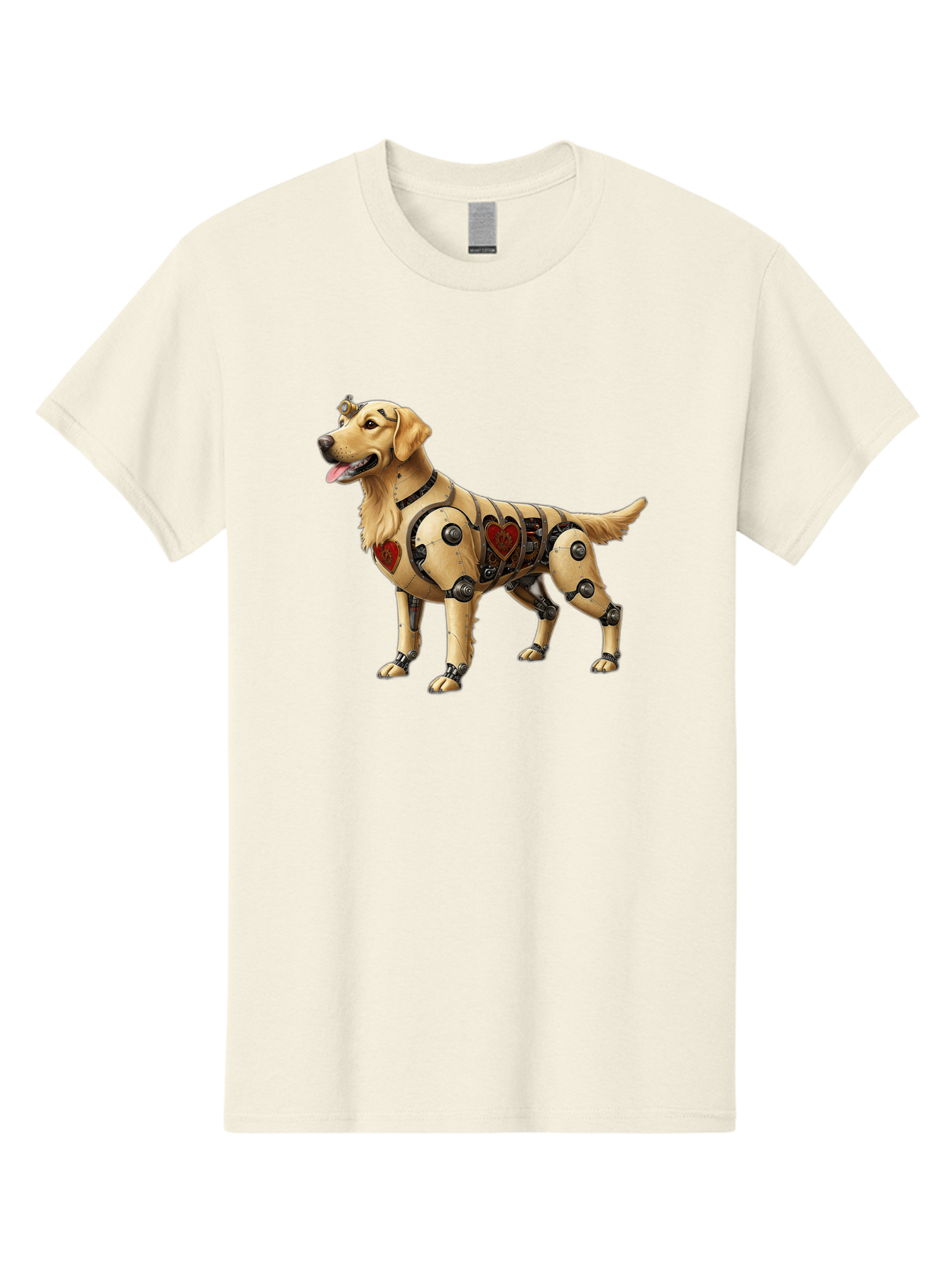Cyborg-Golden-Retriever Men'S Graphic Tee, 100% Cotton, Comfortable Casual Summer Wear, Machine Washable, Cyborg Dog, Robotic Limbs, Golden Retriever, Futuristic Pet, Sci-Fi Art, Mechanical Enhancements, Heart-Shaped Components, Bab848