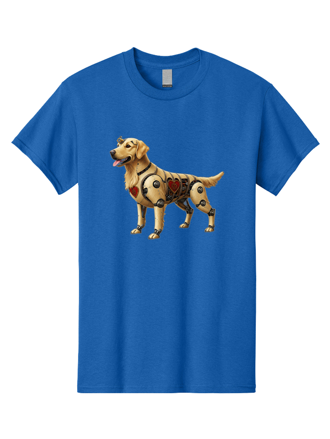 Cyborg-Golden-Retriever Men'S Graphic Tee, 100% Cotton, Comfortable Casual Summer Wear, Machine Washable, Cyborg Dog, Robotic Limbs, Golden Retriever, Futuristic Pet, Sci-Fi Art, Mechanical Enhancements, Heart-Shaped Components, Bab848