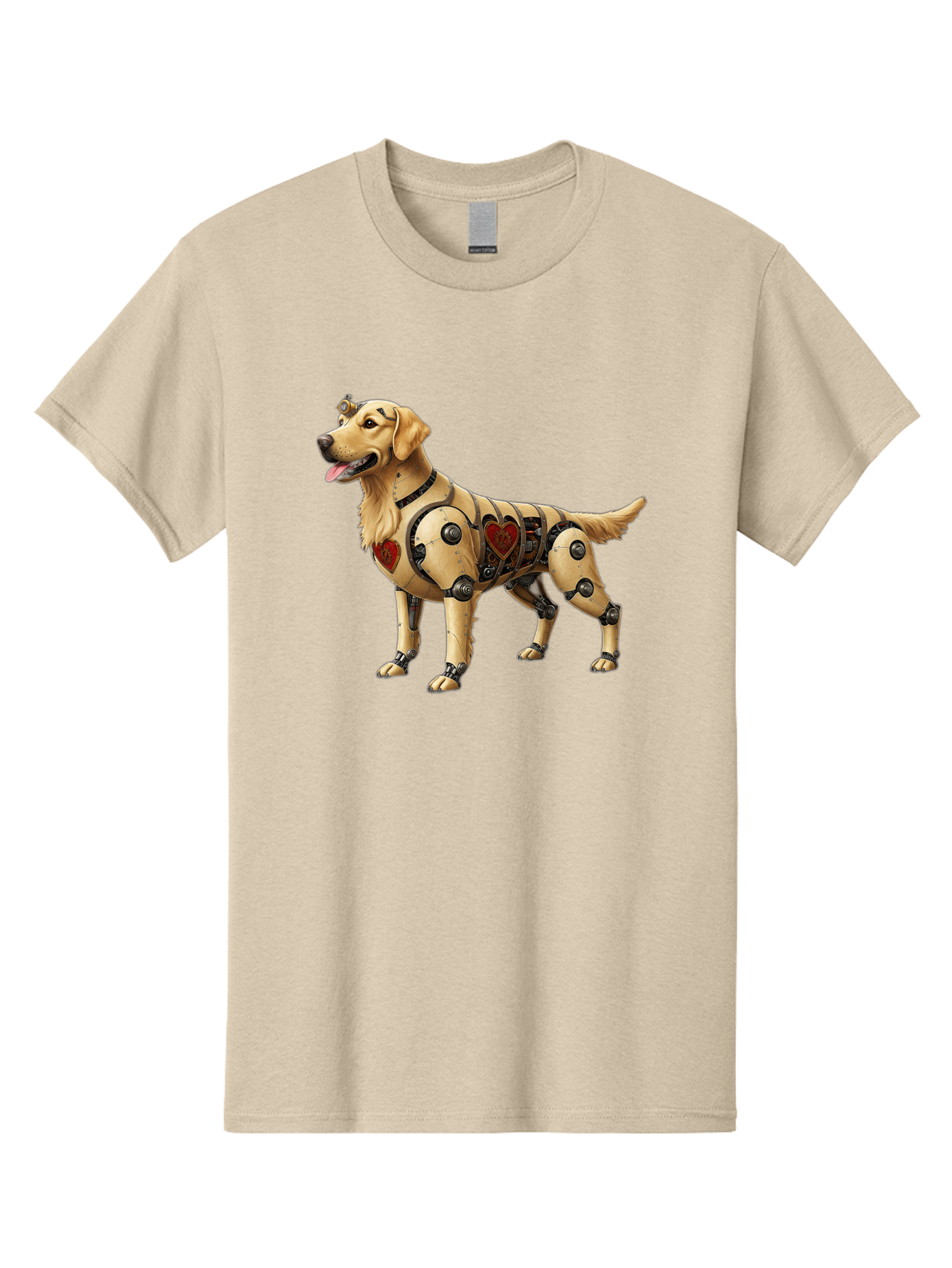 Cyborg-Golden-Retriever Men'S Graphic Tee, 100% Cotton, Comfortable Casual Summer Wear, Machine Washable, Cyborg Dog, Robotic Limbs, Golden Retriever, Futuristic Pet, Sci-Fi Art, Mechanical Enhancements, Heart-Shaped Components, Bab848