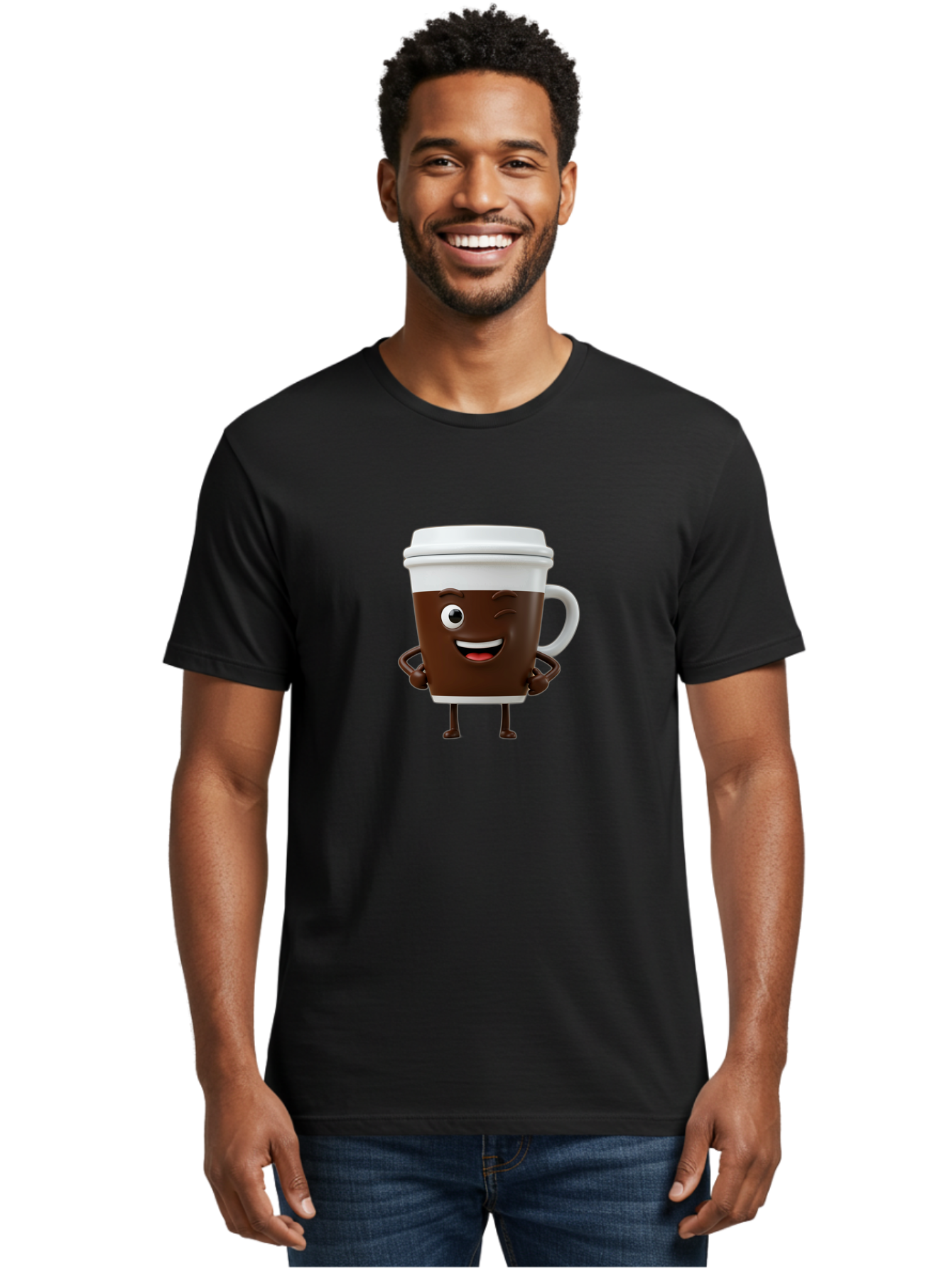 Cyclops-Coffee Men'S Graphic Tee, 100% Cotton, Comfortable Casual Summer Wear, Machine Washable, Cartoon Coffee Cup, Happy Expression, Coffee Culture, Morning Pick-Me-Up, Beverage Character, Funny Face, Playful Design, Coffee Lover, To-Go Cup Bab849