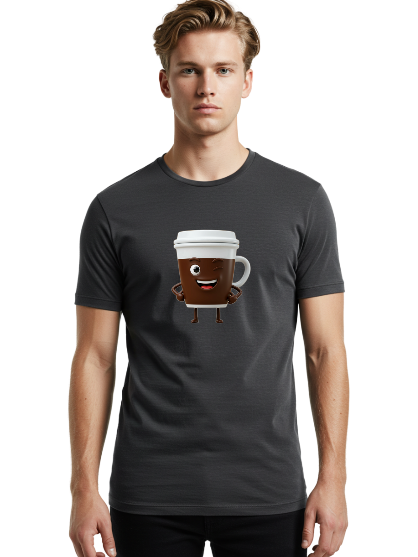 Cyclops-Coffee Men'S Graphic Tee, 100% Cotton, Comfortable Casual Summer Wear, Machine Washable, Cartoon Coffee Cup, Happy Expression, Coffee Culture, Morning Pick-Me-Up, Beverage Character, Funny Face, Playful Design, Coffee Lover, To-Go Cup Bab849