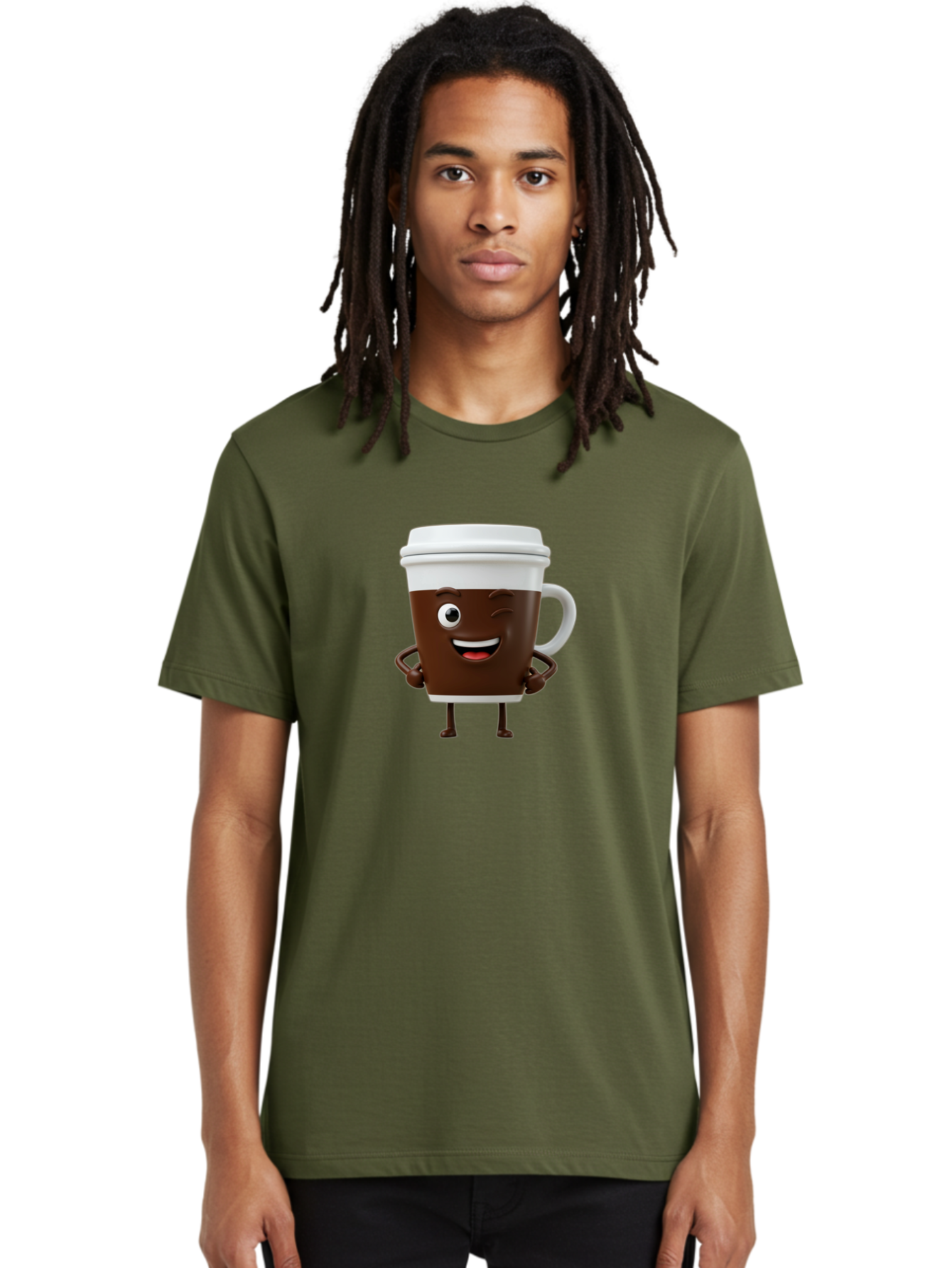 Cyclops-Coffee Men'S Graphic Tee, 100% Cotton, Comfortable Casual Summer Wear, Machine Washable, Cartoon Coffee Cup, Happy Expression, Coffee Culture, Morning Pick-Me-Up, Beverage Character, Funny Face, Playful Design, Coffee Lover, To-Go Cup Bab849
