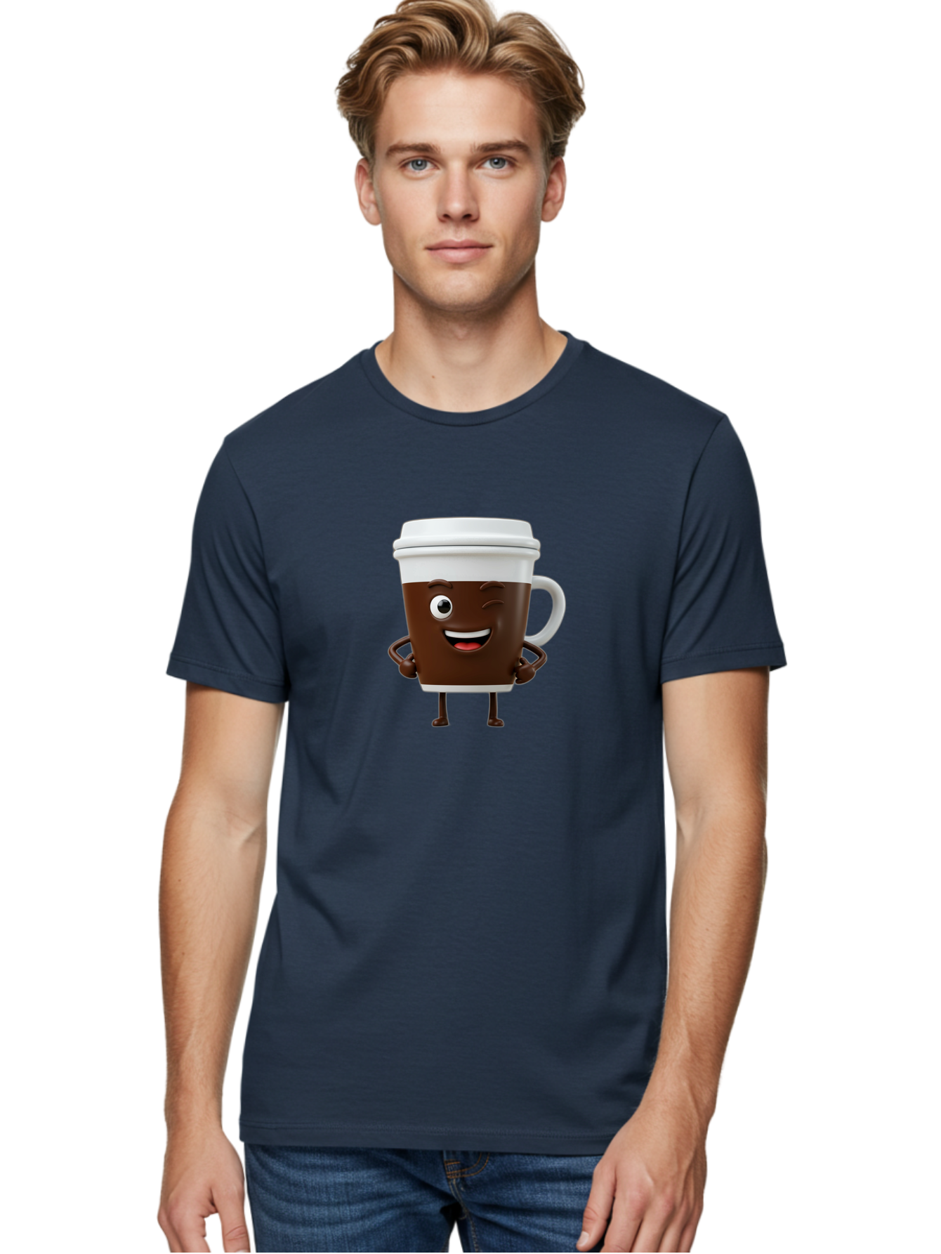 Cyclops-Coffee Men'S Graphic Tee, 100% Cotton, Comfortable Casual Summer Wear, Machine Washable, Cartoon Coffee Cup, Happy Expression, Coffee Culture, Morning Pick-Me-Up, Beverage Character, Funny Face, Playful Design, Coffee Lover, To-Go Cup Bab849