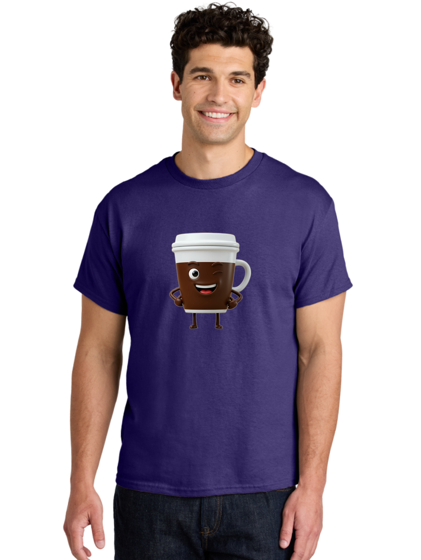 Cyclops-Coffee Men'S Graphic Tee, 100% Cotton, Comfortable Casual Summer Wear, Machine Washable, Cartoon Coffee Cup, Happy Expression, Coffee Culture, Morning Pick-Me-Up, Beverage Character, Funny Face, Playful Design, Coffee Lover, To-Go Cup Bab849