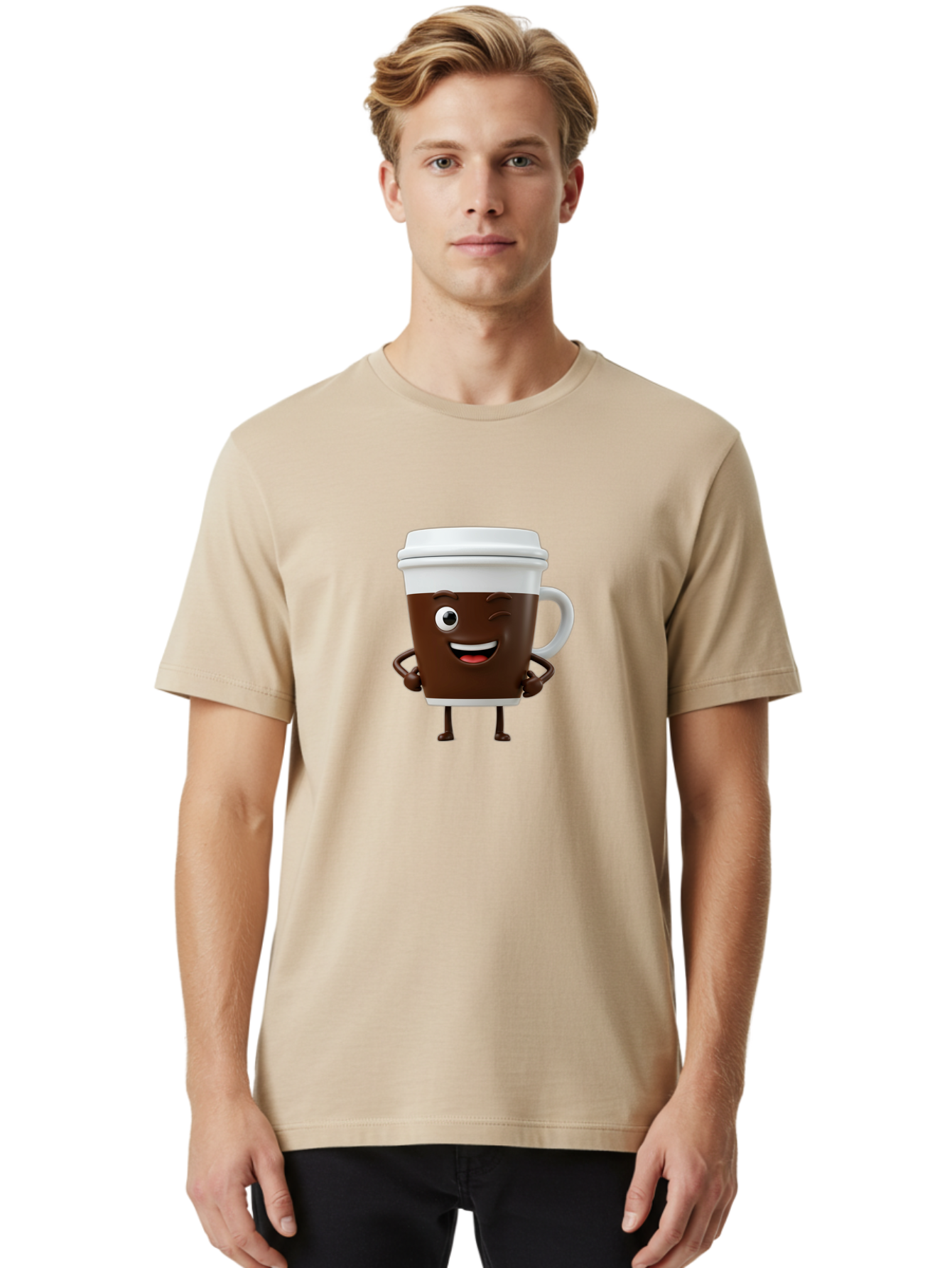 Cyclops-Coffee Men'S Graphic Tee, 100% Cotton, Comfortable Casual Summer Wear, Machine Washable, Cartoon Coffee Cup, Happy Expression, Coffee Culture, Morning Pick-Me-Up, Beverage Character, Funny Face, Playful Design, Coffee Lover, To-Go Cup Bab849