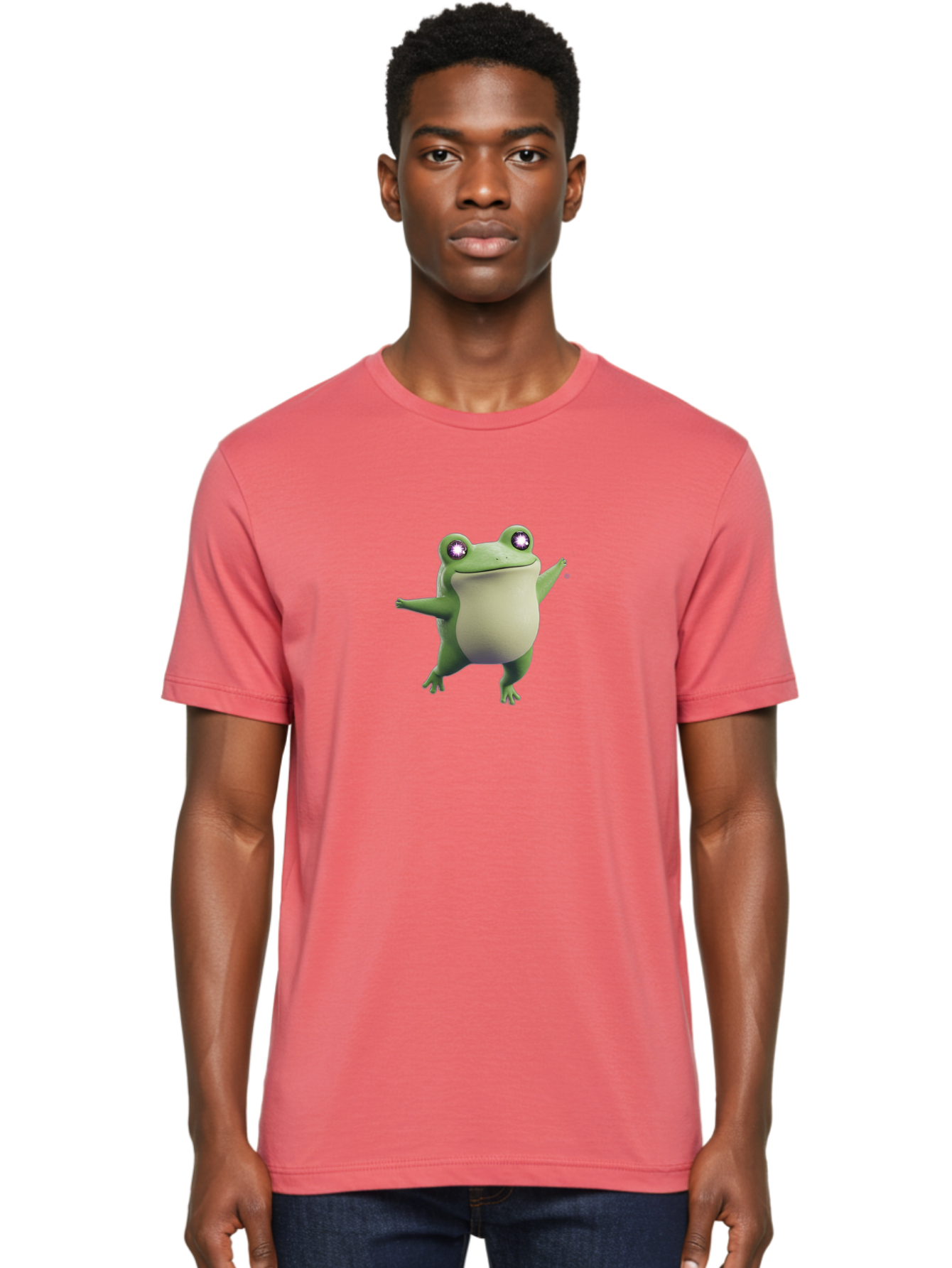 Dancing-Frog-1 Men'S Graphic Tee, 100% Cotton, Comfortable Casual Summer Wear, Machine Washable, Cartoon Frog, Dancing Pose, Funny Animal, Animated Character, 3D Rendering, Big Eyes, Cute Creature, Playful Gesture, Comedic Effect Bab850