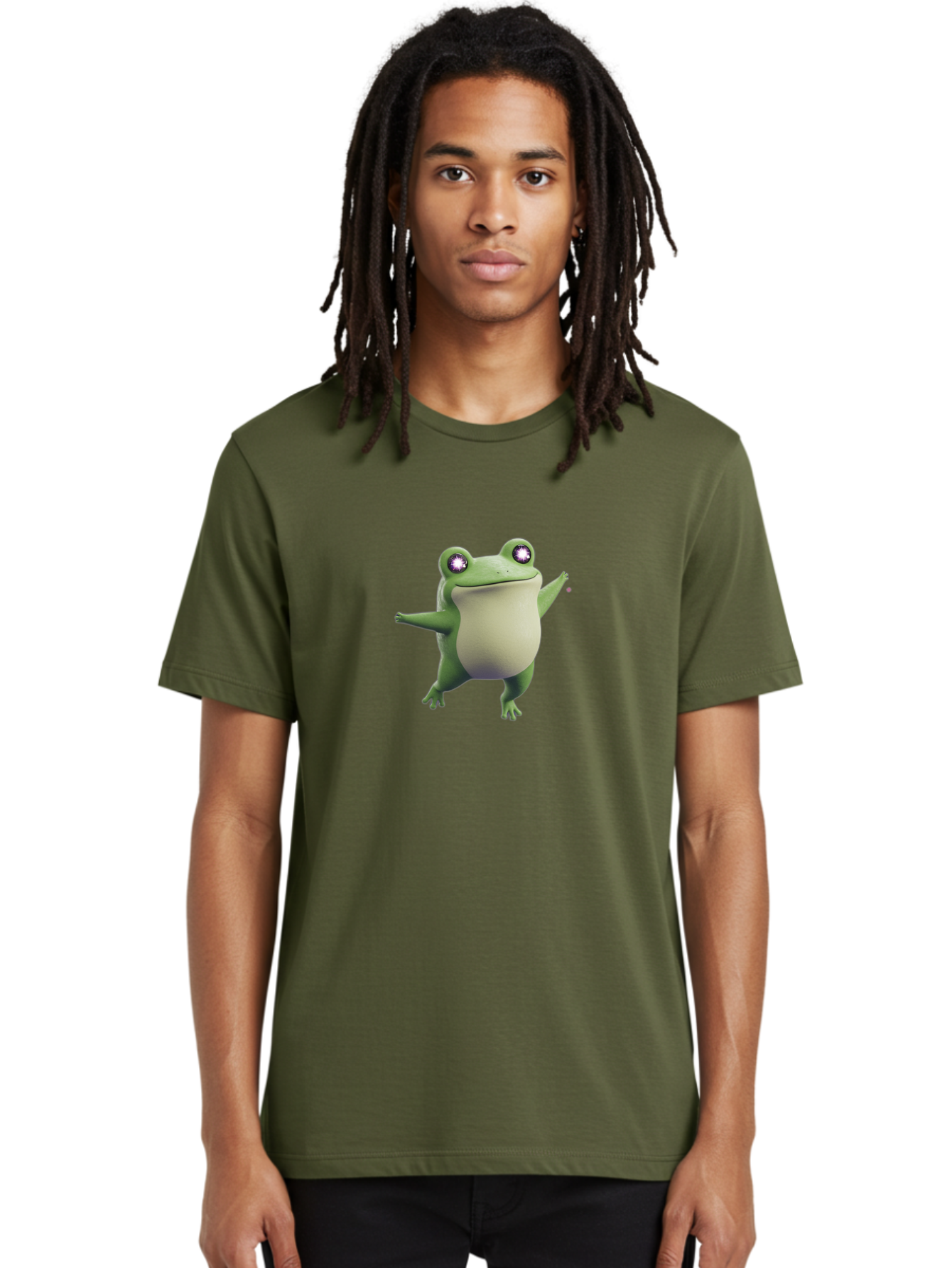 Dancing-Frog-1 Men'S Graphic Tee, 100% Cotton, Comfortable Casual Summer Wear, Machine Washable, Cartoon Frog, Dancing Pose, Funny Animal, Animated Character, 3D Rendering, Big Eyes, Cute Creature, Playful Gesture, Comedic Effect Bab850