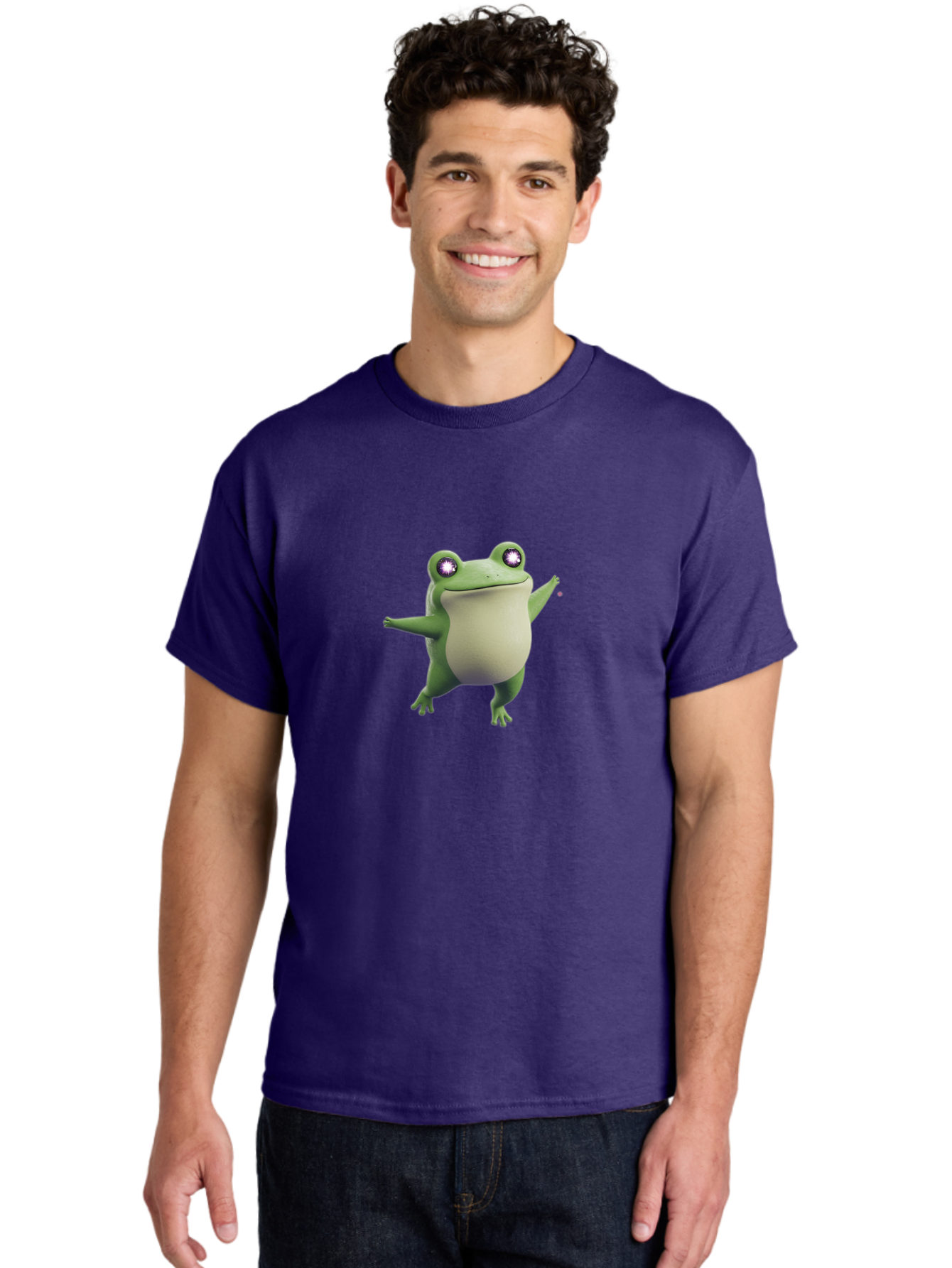 Dancing-Frog-1 Men'S Graphic Tee, 100% Cotton, Comfortable Casual Summer Wear, Machine Washable, Cartoon Frog, Dancing Pose, Funny Animal, Animated Character, 3D Rendering, Big Eyes, Cute Creature, Playful Gesture, Comedic Effect Bab850
