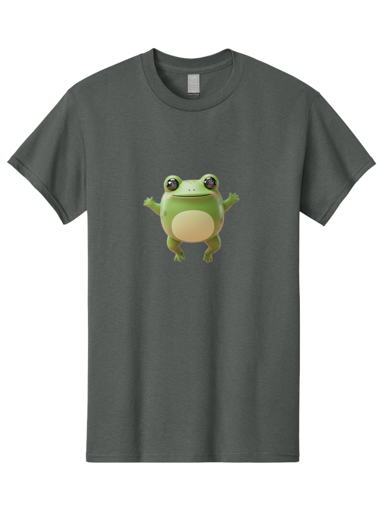 Dancing-Frog Men'S Graphic Tee, 100% Cotton, Comfortable Casual Summer Wear, Machine Washable, Cartoon Frog, Green Frog, 3D Illustration, Funny Animal, Happy Expression, Dancing Pose, Cute Creature, Playful Character, Amphibian, Bab851