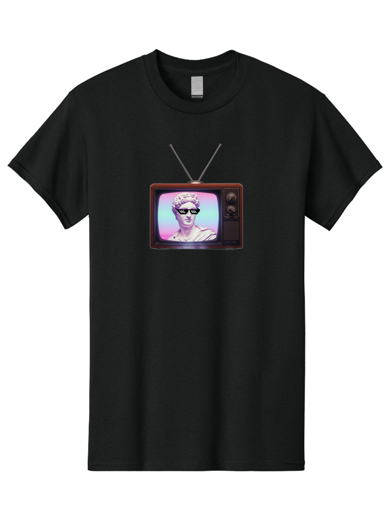 David-Wearing-Sunglasses Men'S Graphic Tee, 100% Cotton, Comfortable Casual Summer Wear, Machine Washable, Vintage Television, Antique Tv, David Statue, Thug Life Shades, Sunglasses On Statue, Pop Culture, Retro Technology, Bab852