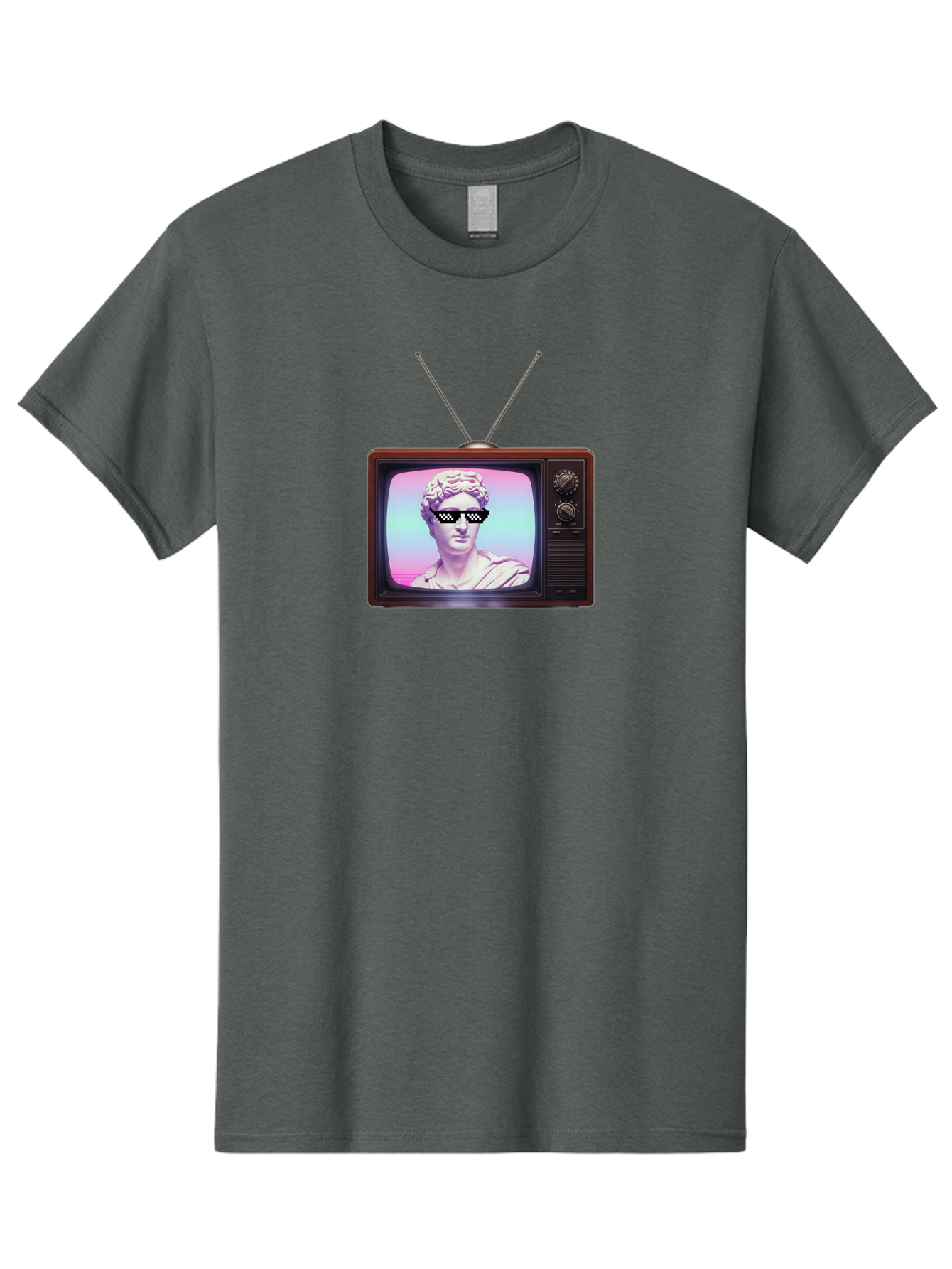 David-Wearing-Sunglasses Men'S Graphic Tee, 100% Cotton, Comfortable Casual Summer Wear, Machine Washable, Vintage Television, Antique Tv, David Statue, Thug Life Shades, Sunglasses On Statue, Pop Culture, Retro Technology, Bab852