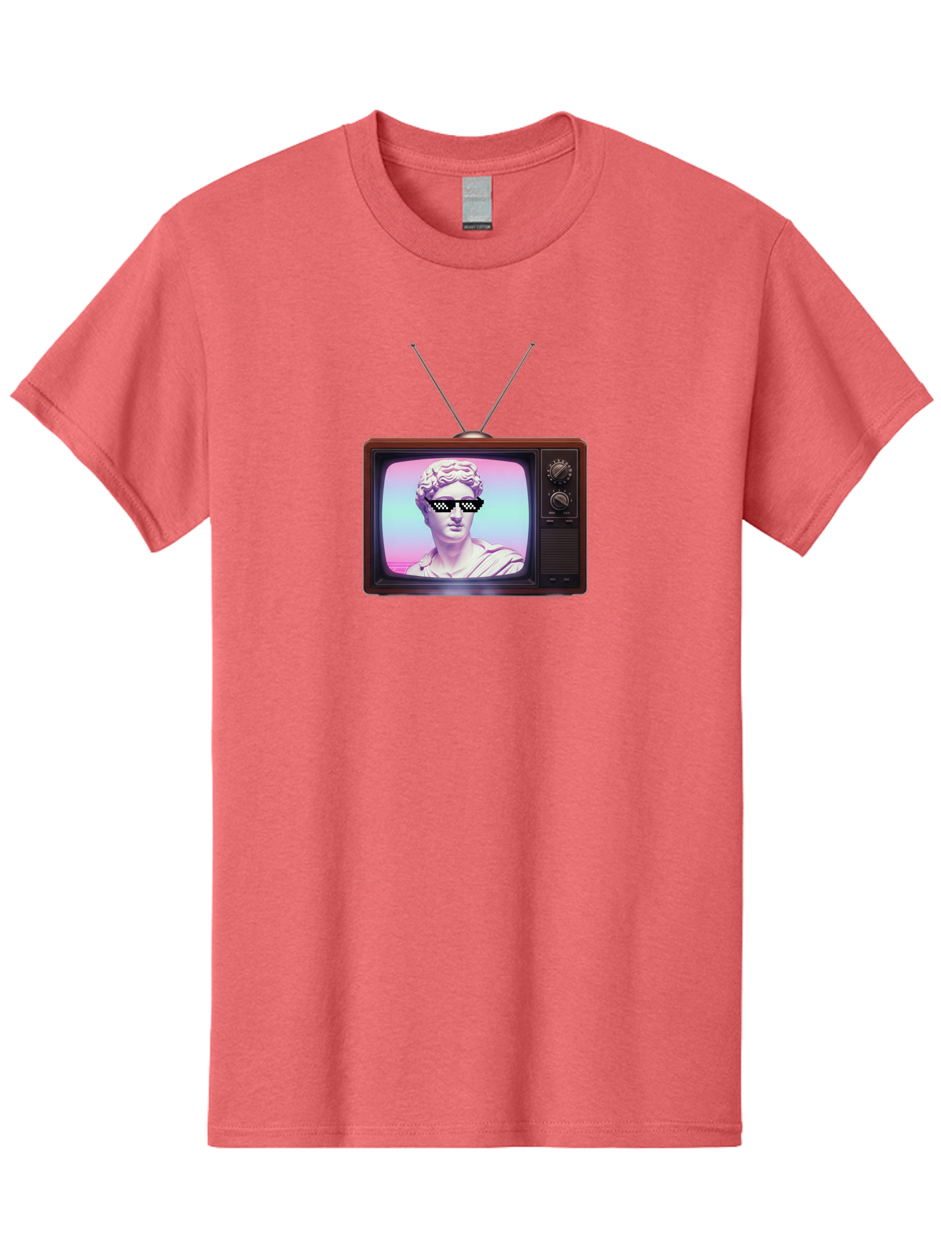David-Wearing-Sunglasses Men'S Graphic Tee, 100% Cotton, Comfortable Casual Summer Wear, Machine Washable, Vintage Television, Antique Tv, David Statue, Thug Life Shades, Sunglasses On Statue, Pop Culture, Retro Technology, Bab852