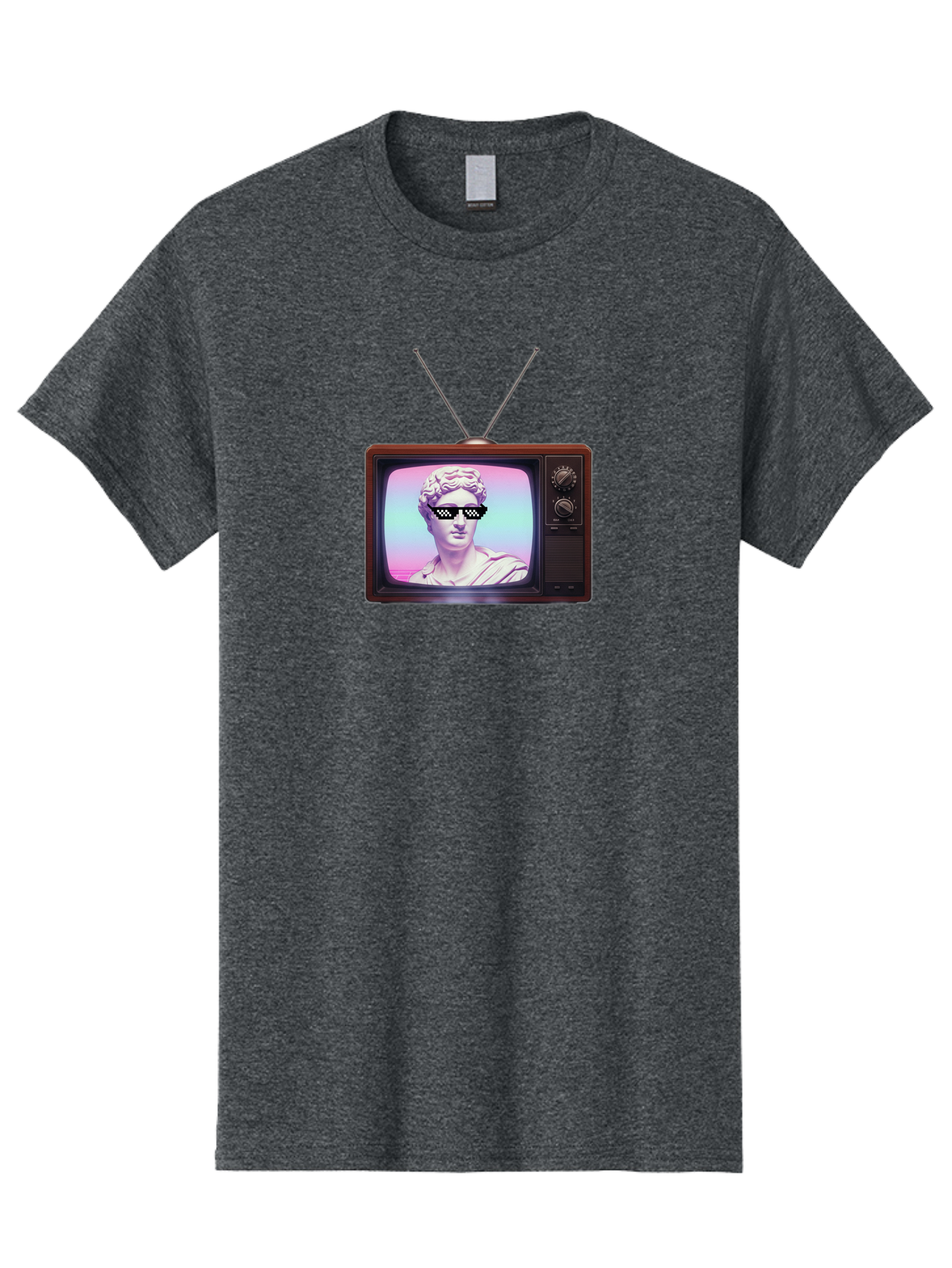 David-Wearing-Sunglasses Men'S Graphic Tee, 100% Cotton, Comfortable Casual Summer Wear, Machine Washable, Vintage Television, Antique Tv, David Statue, Thug Life Shades, Sunglasses On Statue, Pop Culture, Retro Technology, Bab852