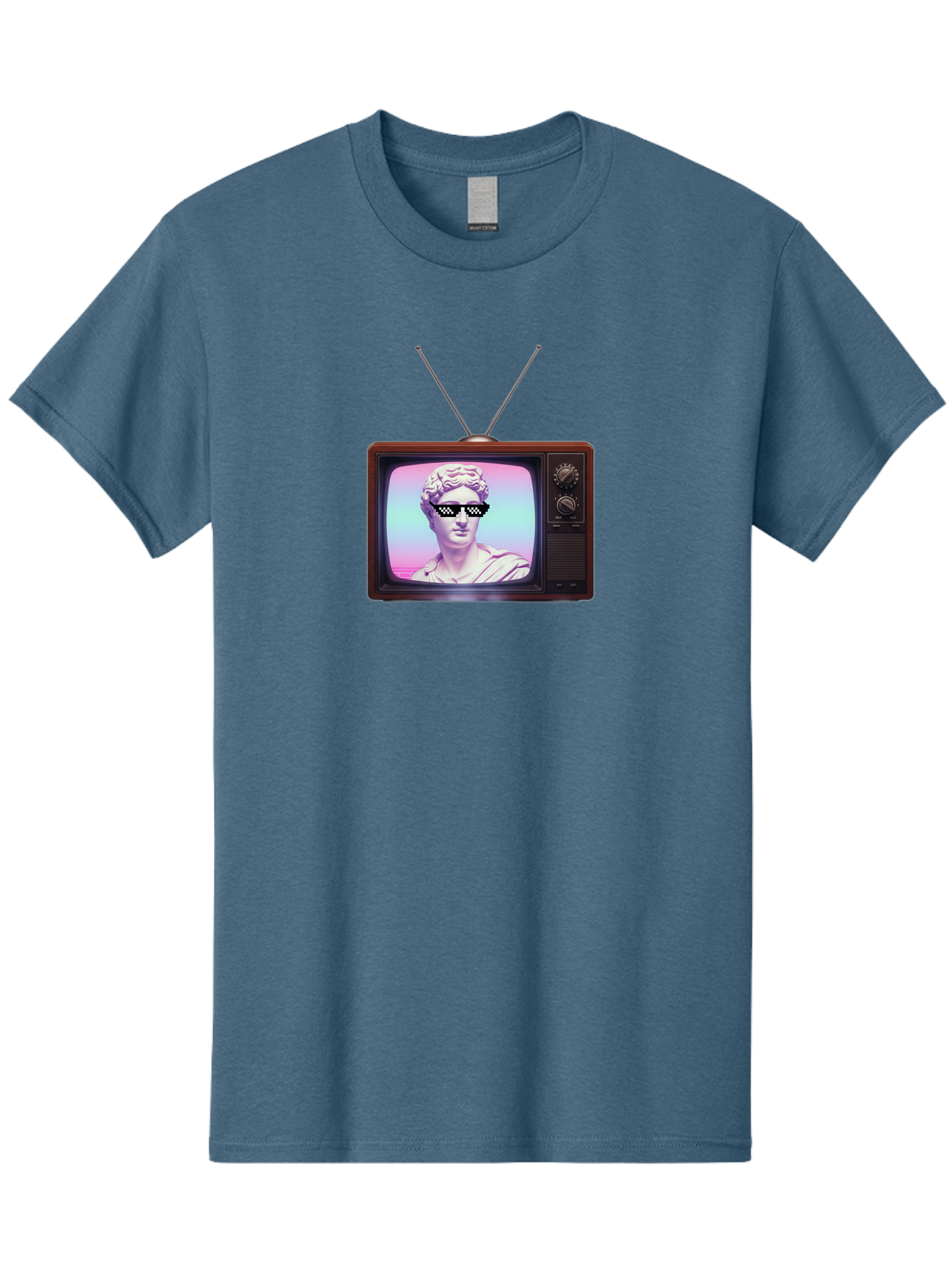 David-Wearing-Sunglasses Men'S Graphic Tee, 100% Cotton, Comfortable Casual Summer Wear, Machine Washable, Vintage Television, Antique Tv, David Statue, Thug Life Shades, Sunglasses On Statue, Pop Culture, Retro Technology, Bab852