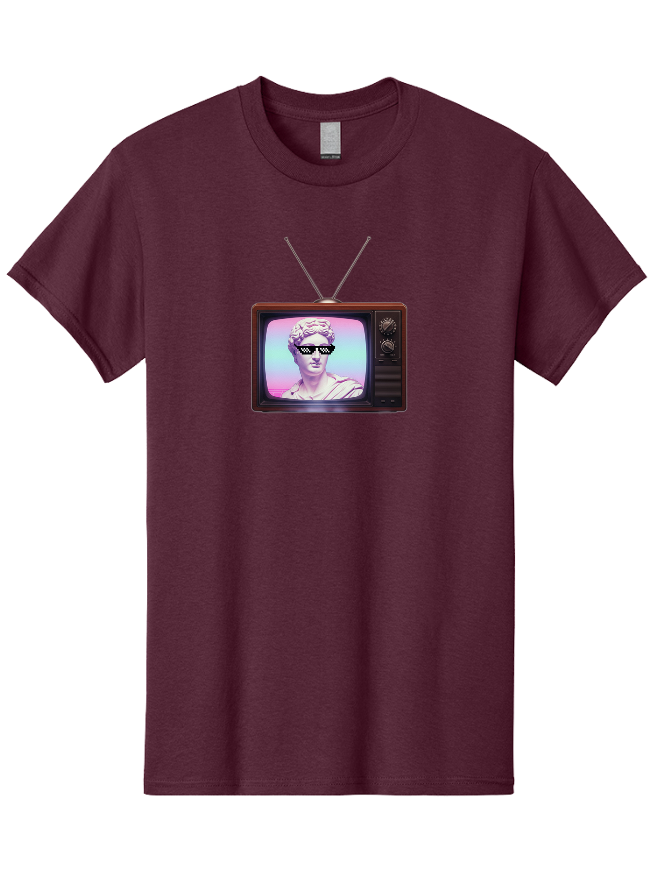 David-Wearing-Sunglasses Men'S Graphic Tee, 100% Cotton, Comfortable Casual Summer Wear, Machine Washable, Vintage Television, Antique Tv, David Statue, Thug Life Shades, Sunglasses On Statue, Pop Culture, Retro Technology, Bab852