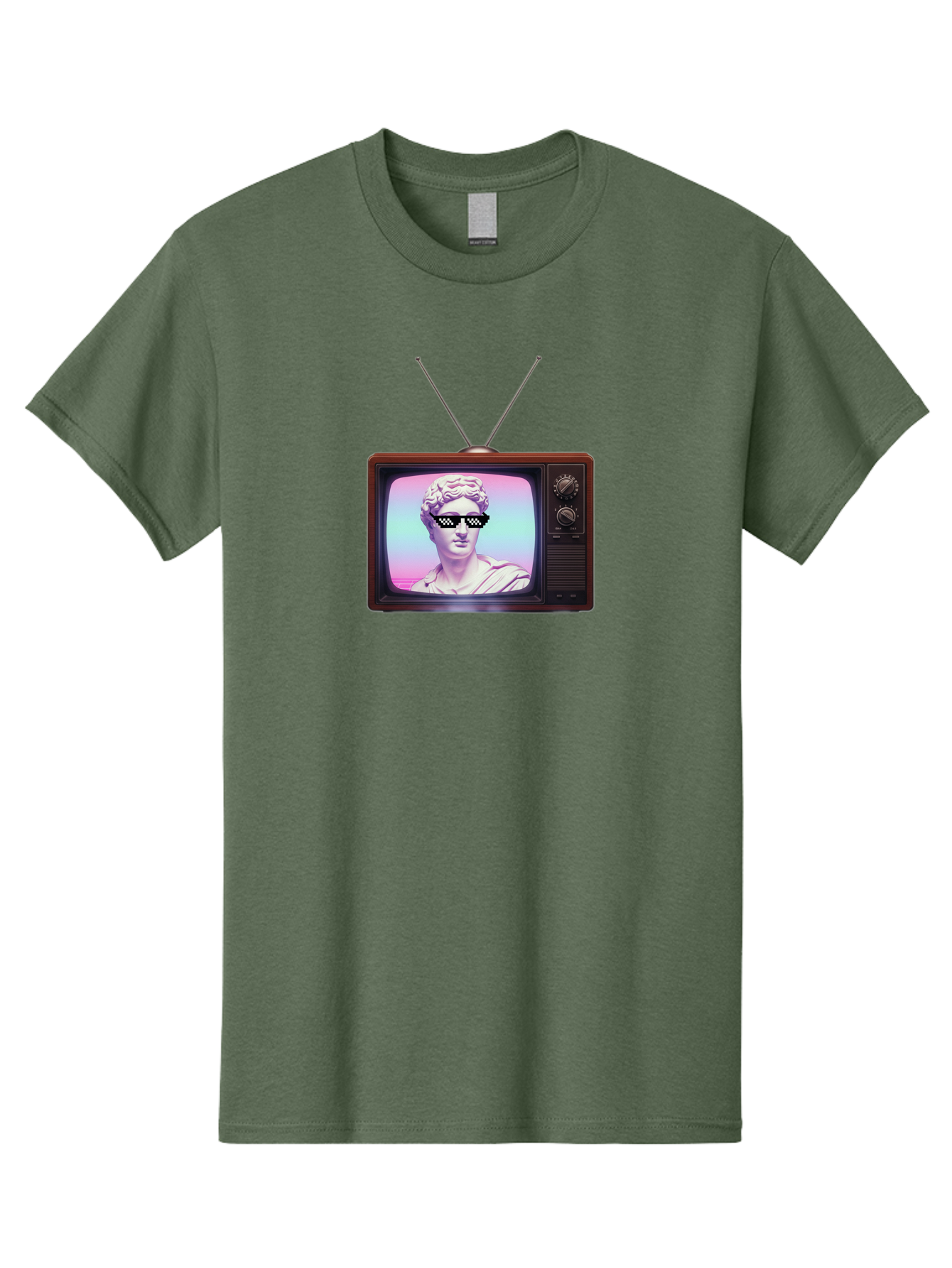 David-Wearing-Sunglasses Men'S Graphic Tee, 100% Cotton, Comfortable Casual Summer Wear, Machine Washable, Vintage Television, Antique Tv, David Statue, Thug Life Shades, Sunglasses On Statue, Pop Culture, Retro Technology, Bab852