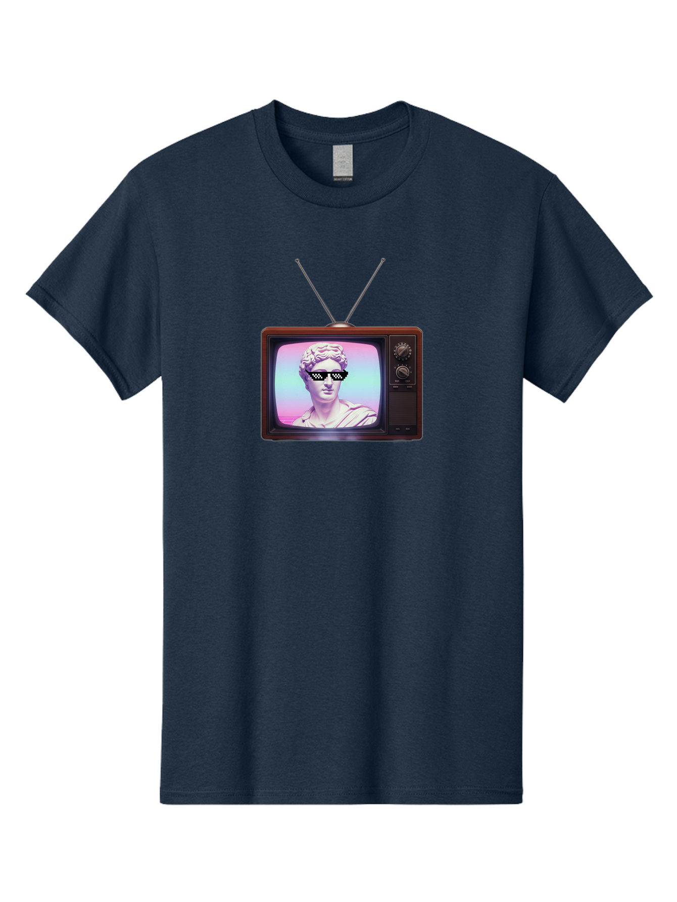 David-Wearing-Sunglasses Men'S Graphic Tee, 100% Cotton, Comfortable Casual Summer Wear, Machine Washable, Vintage Television, Antique Tv, David Statue, Thug Life Shades, Sunglasses On Statue, Pop Culture, Retro Technology, Bab852