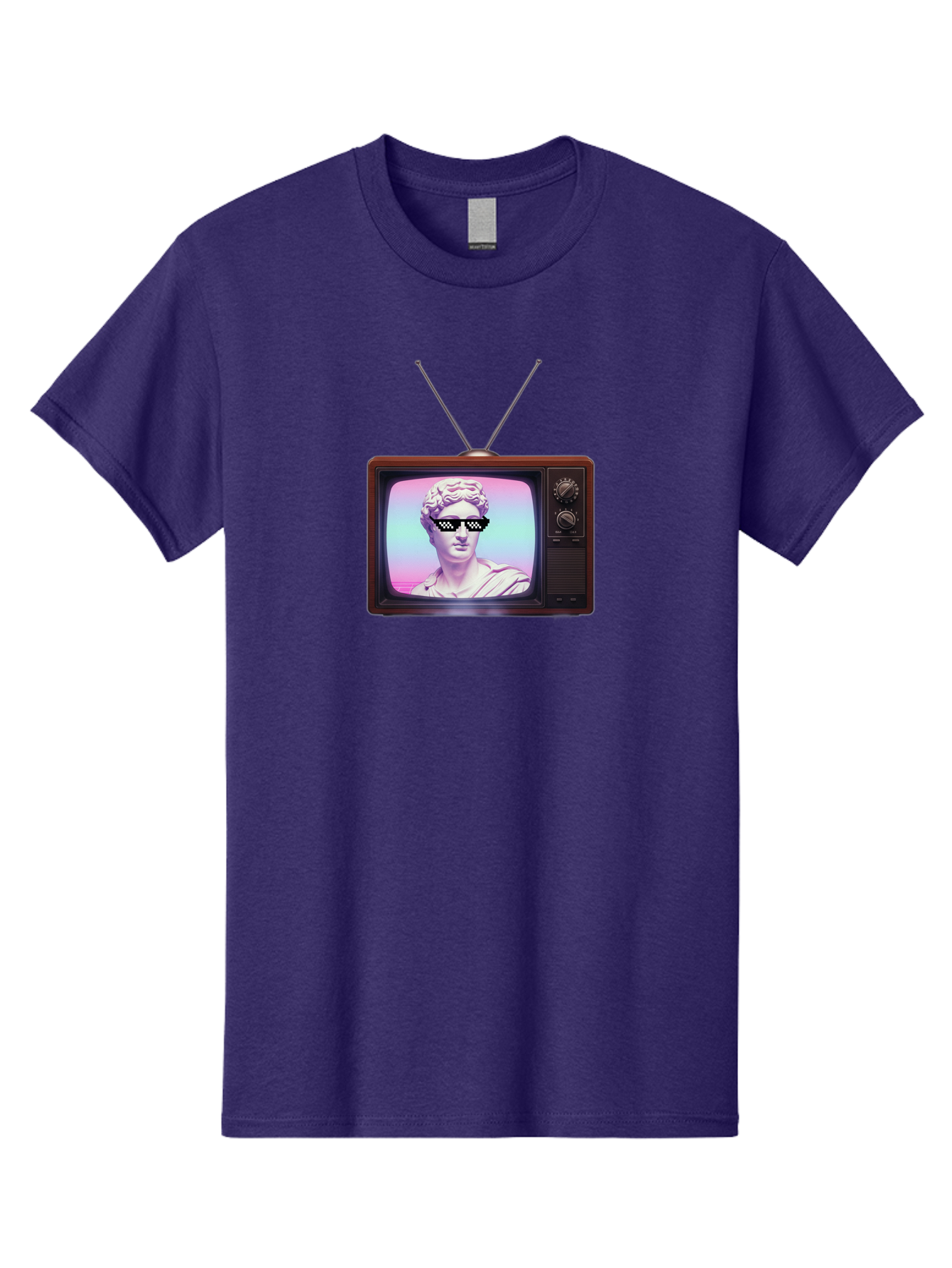 David-Wearing-Sunglasses Men'S Graphic Tee, 100% Cotton, Comfortable Casual Summer Wear, Machine Washable, Vintage Television, Antique Tv, David Statue, Thug Life Shades, Sunglasses On Statue, Pop Culture, Retro Technology, Bab852