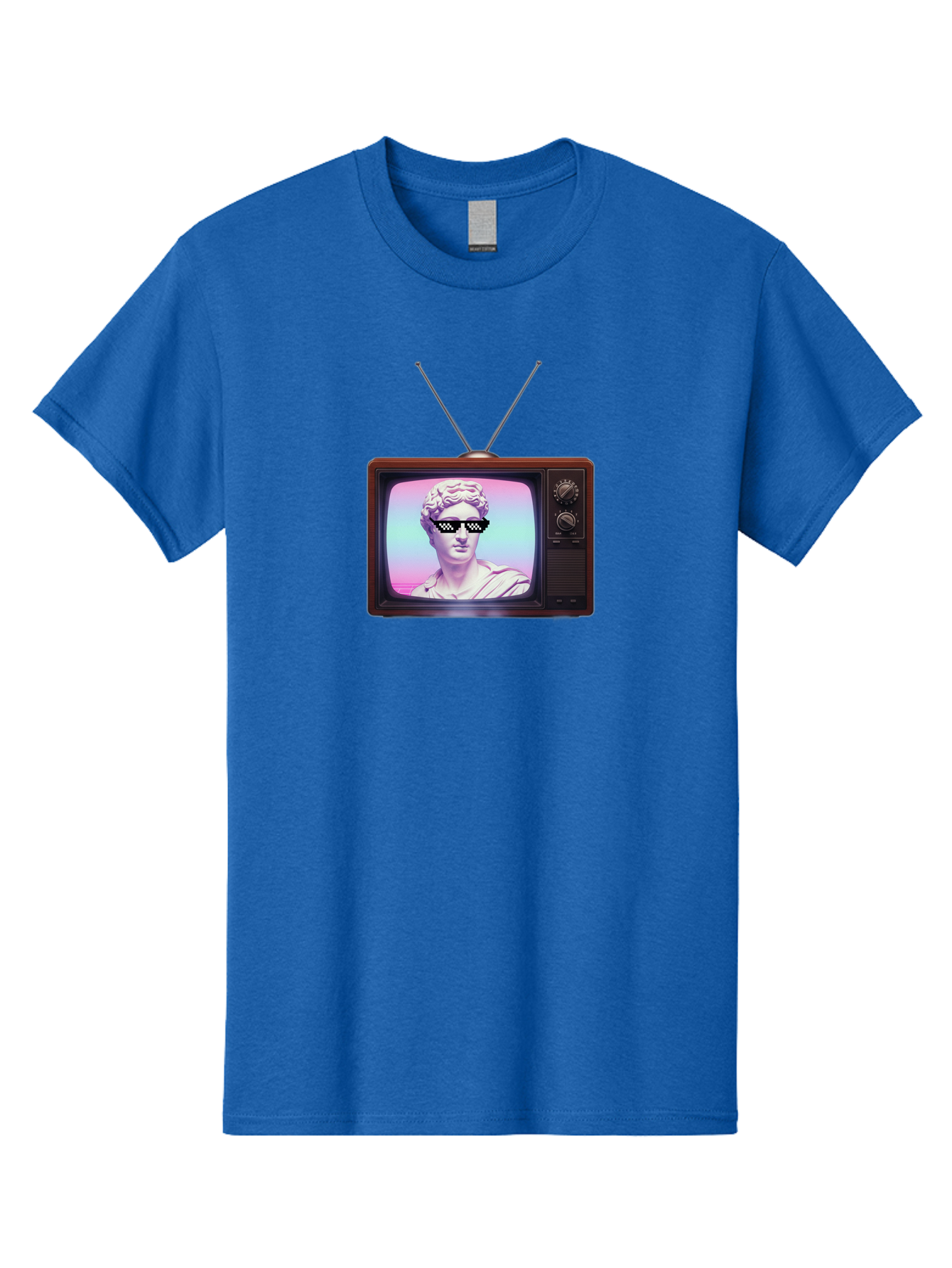 David-Wearing-Sunglasses Men'S Graphic Tee, 100% Cotton, Comfortable Casual Summer Wear, Machine Washable, Vintage Television, Antique Tv, David Statue, Thug Life Shades, Sunglasses On Statue, Pop Culture, Retro Technology, Bab852