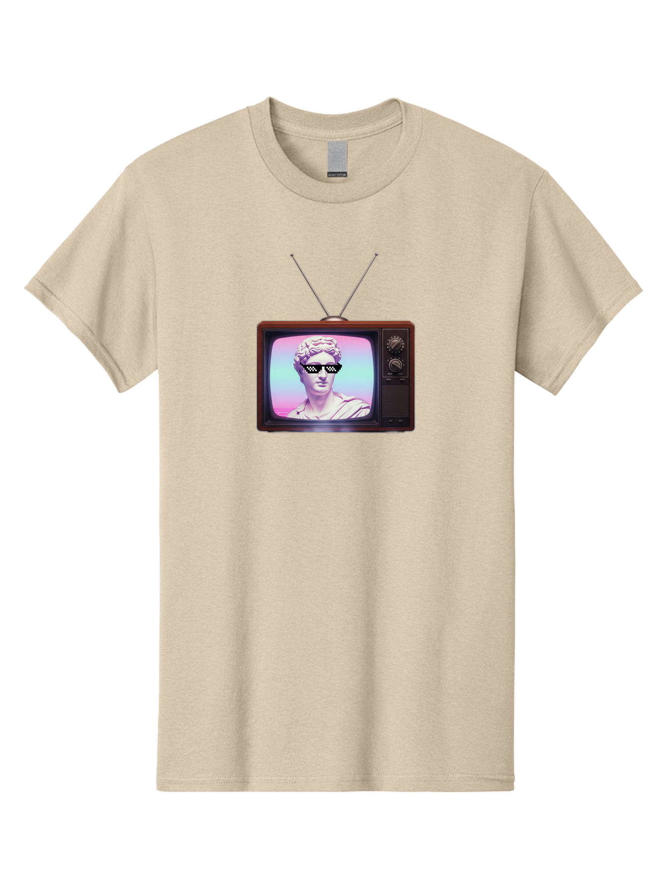 David-Wearing-Sunglasses Men'S Graphic Tee, 100% Cotton, Comfortable Casual Summer Wear, Machine Washable, Vintage Television, Antique Tv, David Statue, Thug Life Shades, Sunglasses On Statue, Pop Culture, Retro Technology, Bab852