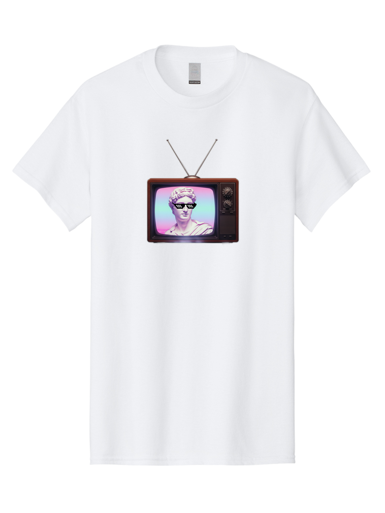 David-Wearing-Sunglasses Men'S Graphic Tee, 100% Cotton, Comfortable Casual Summer Wear, Machine Washable, Vintage Television, Antique Tv, David Statue, Thug Life Shades, Sunglasses On Statue, Pop Culture, Retro Technology, Bab852