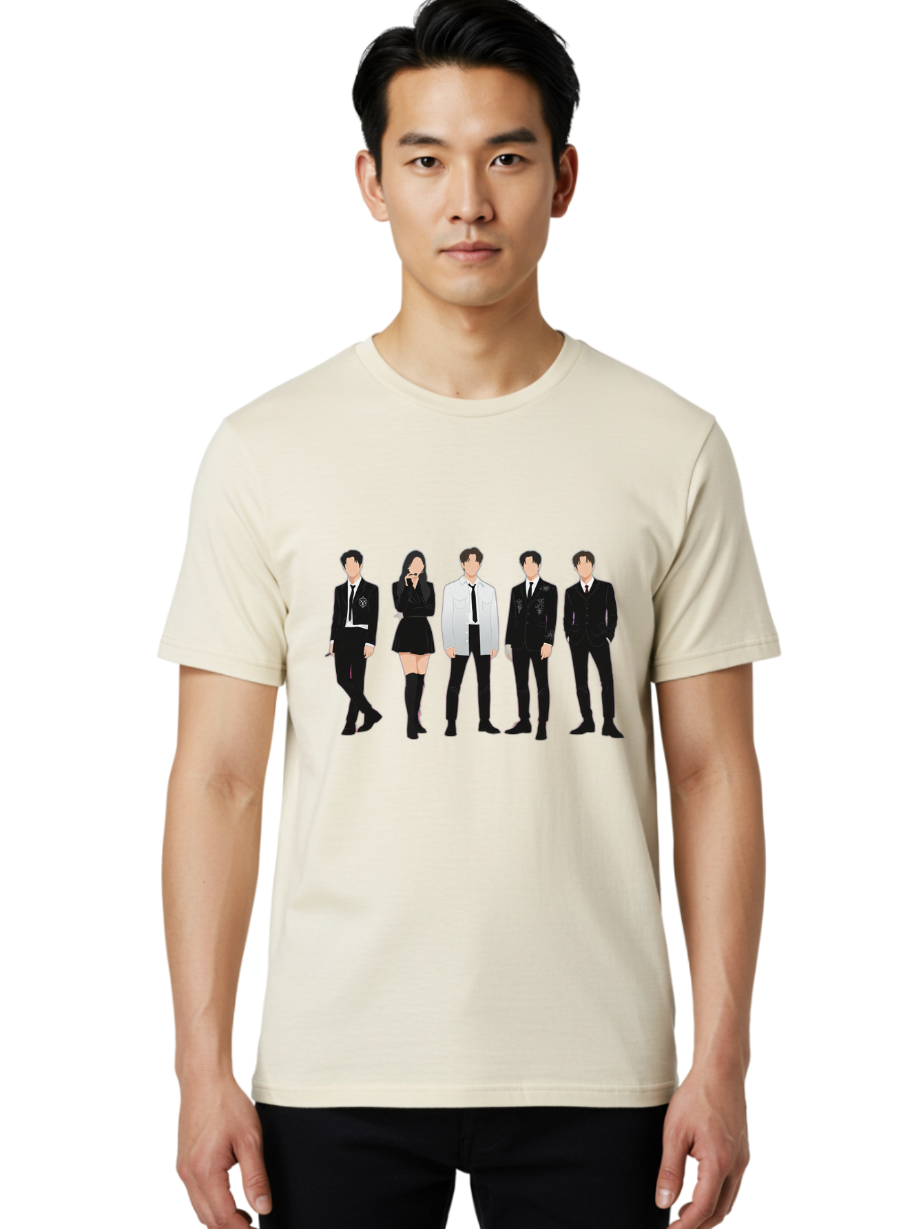 Day6 Men'S Graphic Tee, 100% Cotton, Comfortable Casual Summer Wear, Machine Washable, K-Pop Band, Day6, Male And Female Artists, Black Formal Wear, White Shirts, Black Ties, Fashion Illustration, Trendy Outfits, K-Pop Group Bab853