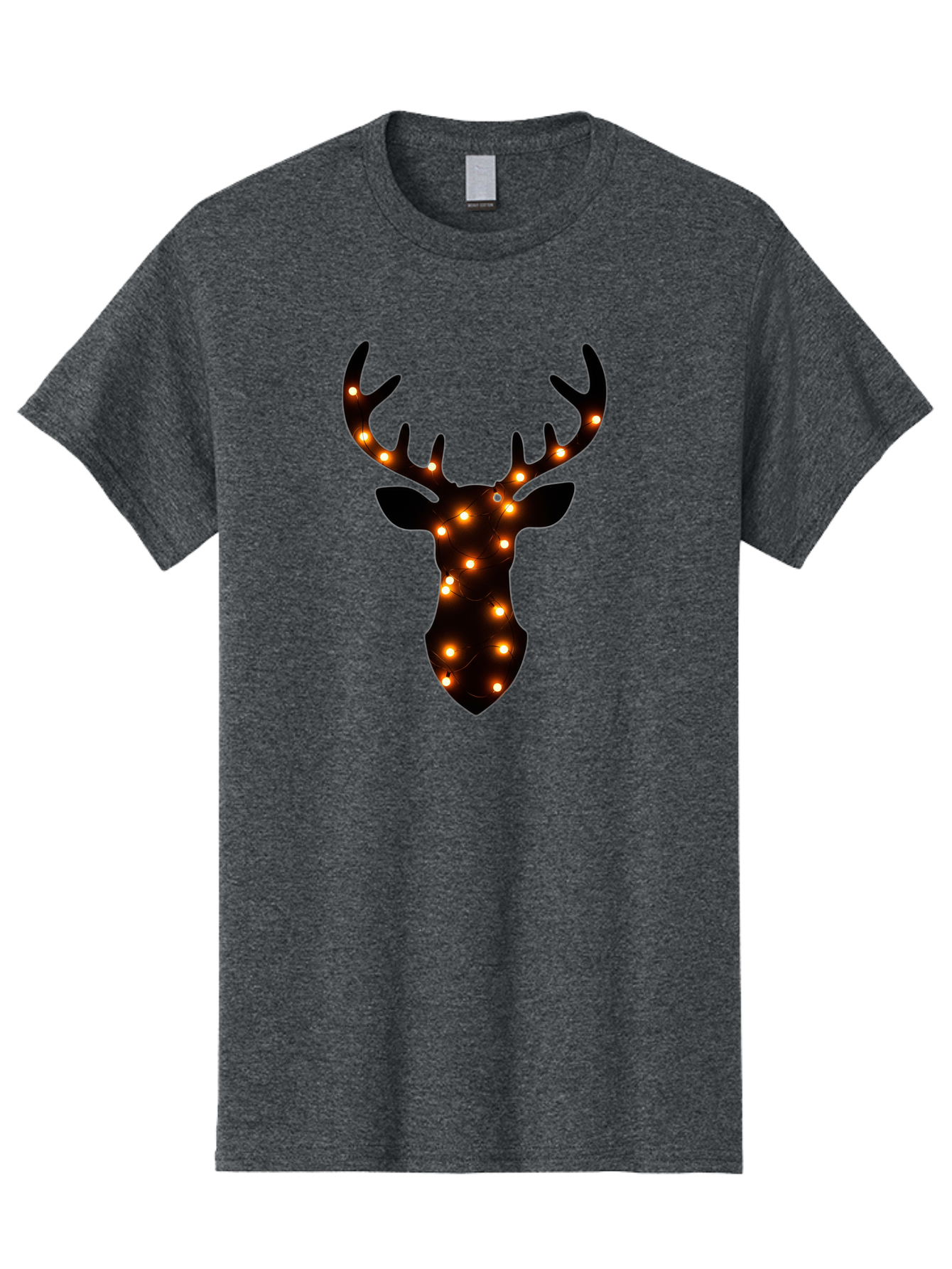 Deer-Head-With-Lights Men'S Graphic Tee, 100% Cotton, Comfortable Casual Summer Wear, Machine Washable, Deer Head Silhouette, String Lights, Festive Decor, Warm Glow, Holiday Decoration, Maroon Lights, Glowing Antlers, Illuminated Wildlife, Bab854
