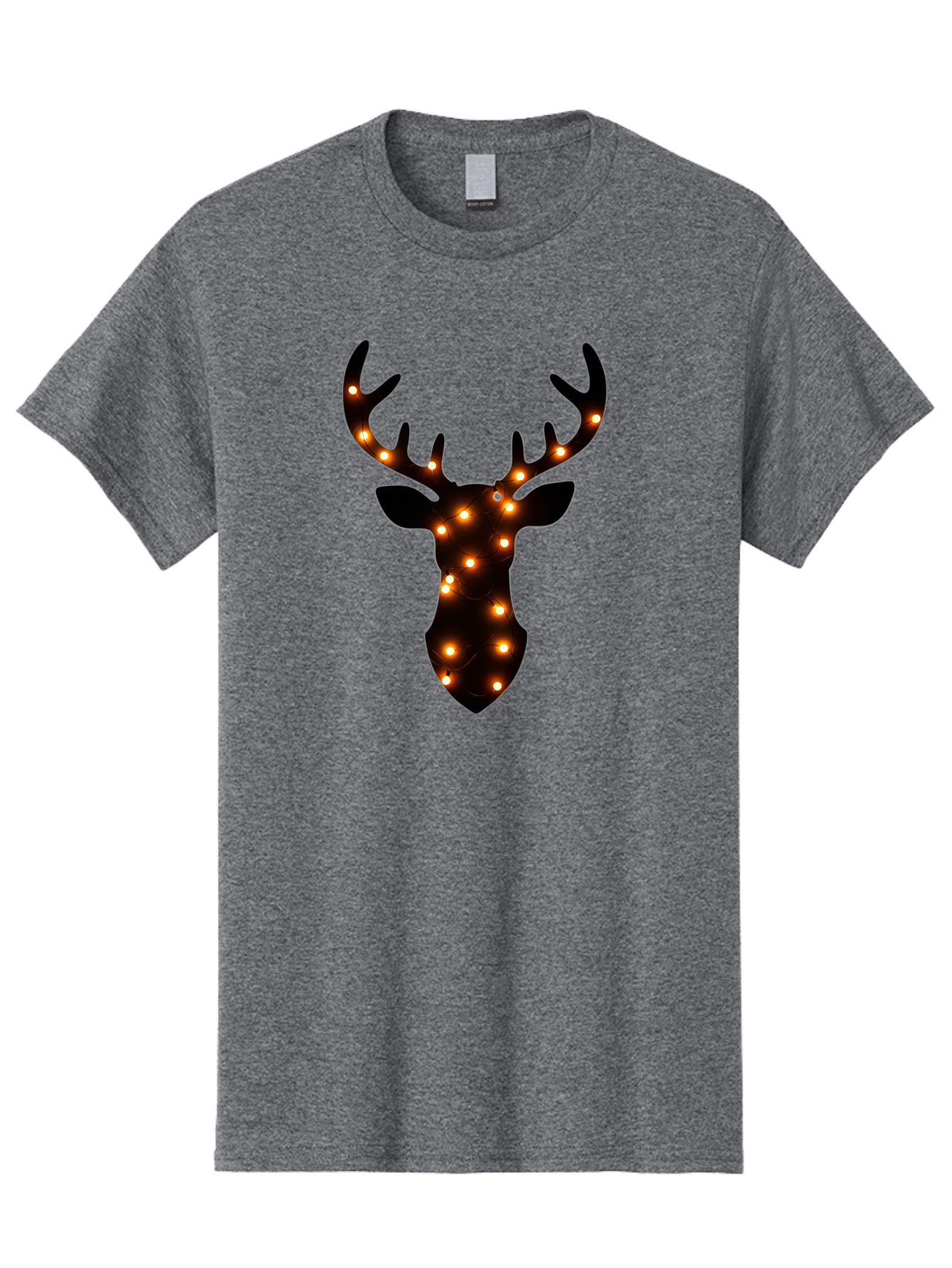 Deer-Head-With-Lights Men'S Graphic Tee, 100% Cotton, Comfortable Casual Summer Wear, Machine Washable, Deer Head Silhouette, String Lights, Festive Decor, Warm Glow, Holiday Decoration, Maroon Lights, Glowing Antlers, Illuminated Wildlife, Bab854