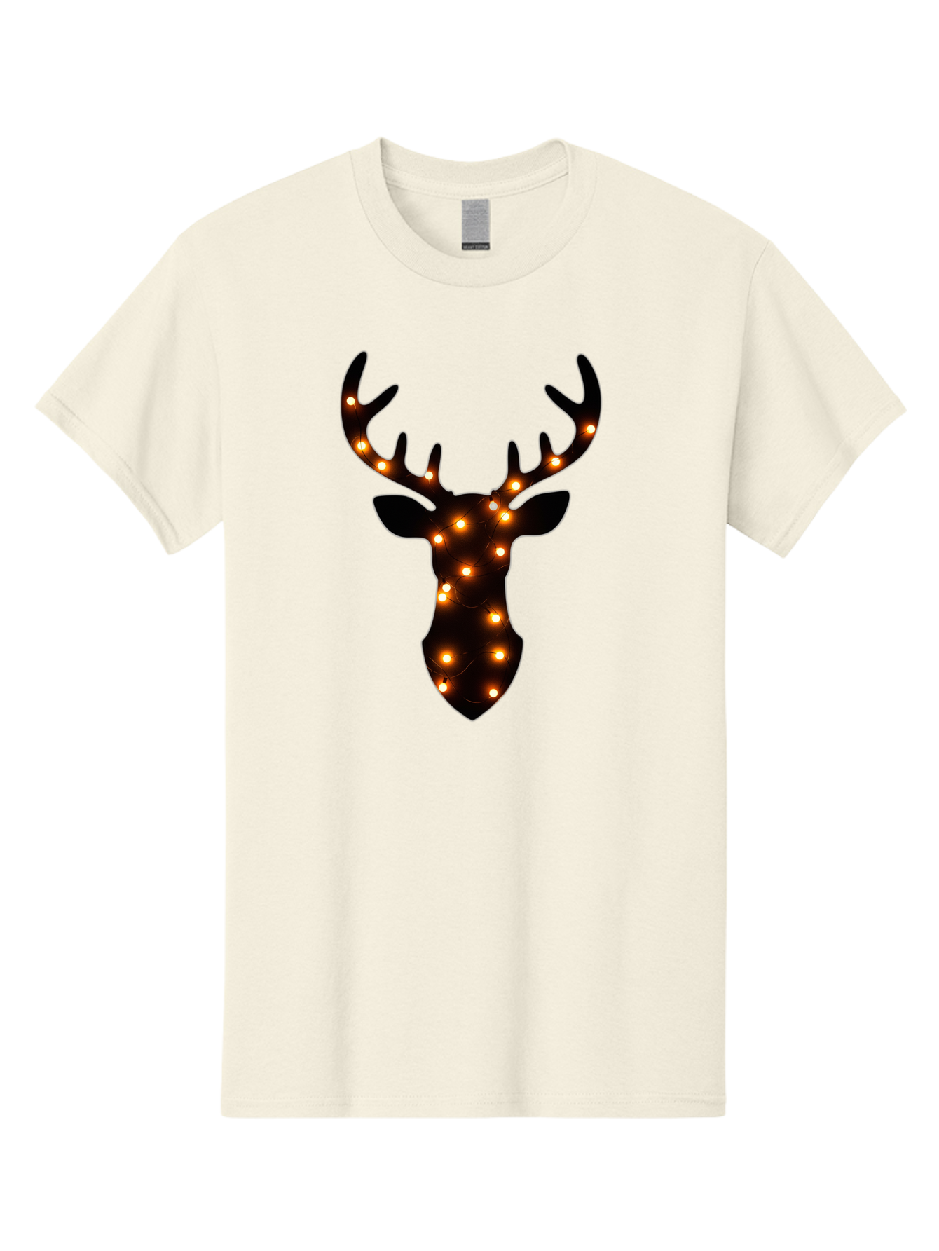 Deer-Head-With-Lights Men'S Graphic Tee, 100% Cotton, Comfortable Casual Summer Wear, Machine Washable, Deer Head Silhouette, String Lights, Festive Decor, Warm Glow, Holiday Decoration, Maroon Lights, Glowing Antlers, Illuminated Wildlife, Bab854
