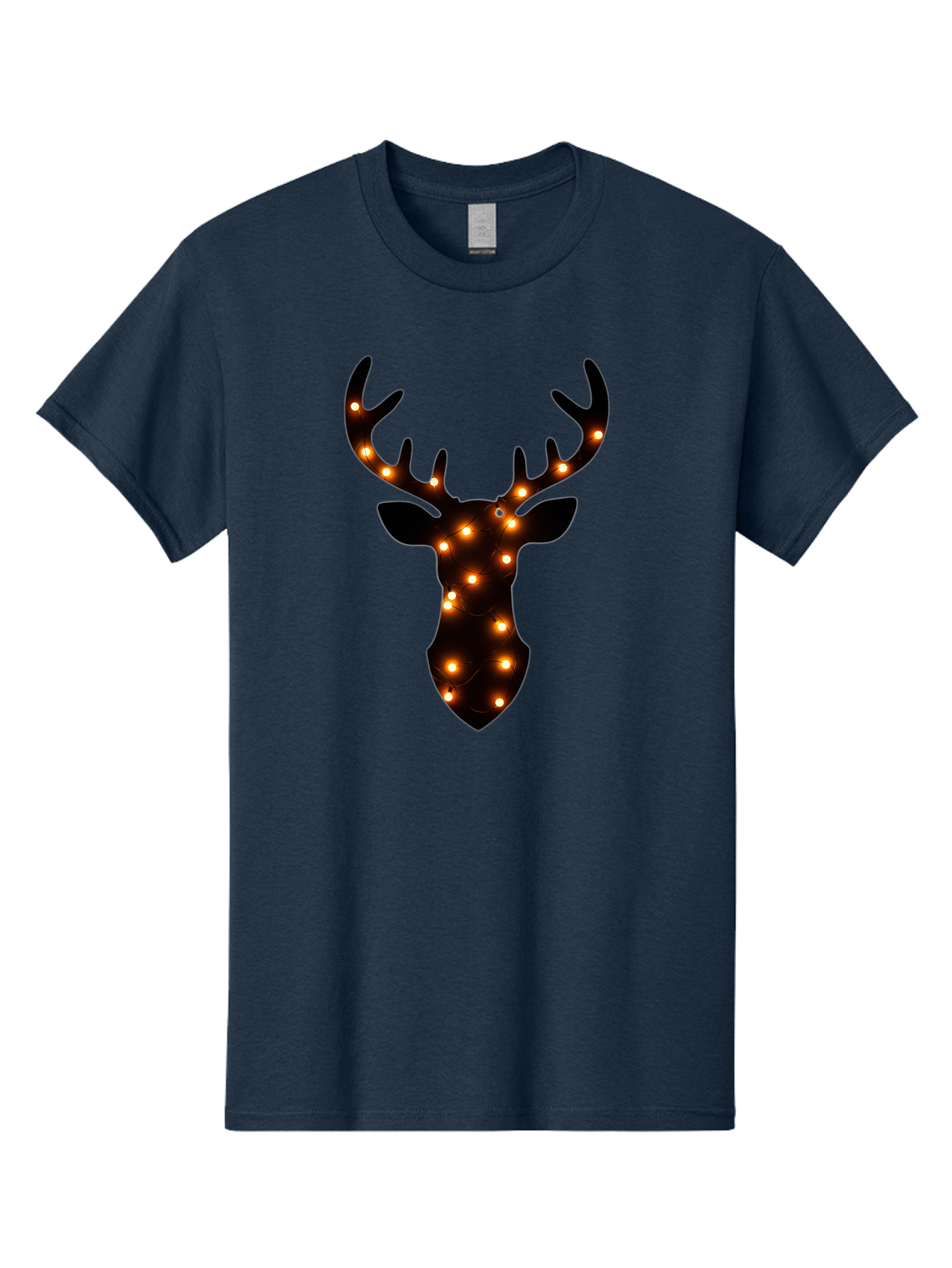 Deer-Head-With-Lights Men'S Graphic Tee, 100% Cotton, Comfortable Casual Summer Wear, Machine Washable, Deer Head Silhouette, String Lights, Festive Decor, Warm Glow, Holiday Decoration, Maroon Lights, Glowing Antlers, Illuminated Wildlife, Bab854