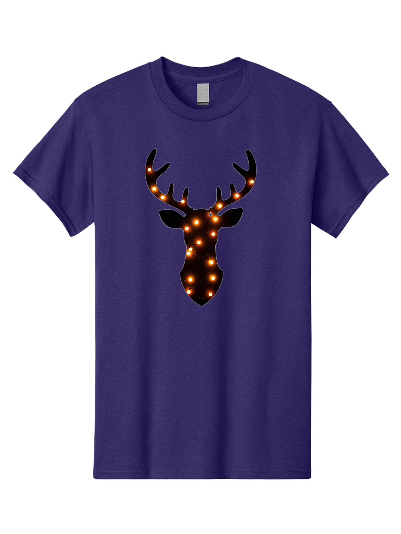 Deer-Head-With-Lights Men'S Graphic Tee, 100% Cotton, Comfortable Casual Summer Wear, Machine Washable, Deer Head Silhouette, String Lights, Festive Decor, Warm Glow, Holiday Decoration, Maroon Lights, Glowing Antlers, Illuminated Wildlife, Bab854