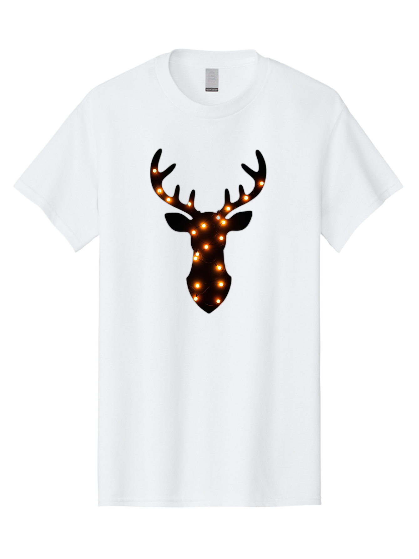 Deer-Head-With-Lights Men'S Graphic Tee, 100% Cotton, Comfortable Casual Summer Wear, Machine Washable, Deer Head Silhouette, String Lights, Festive Decor, Warm Glow, Holiday Decoration, Maroon Lights, Glowing Antlers, Illuminated Wildlife, Bab854