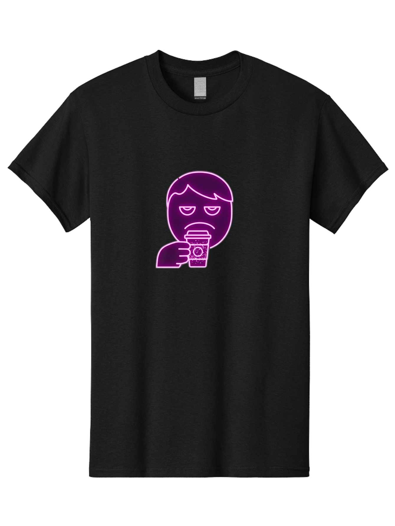 Disappointed-Coffee-Drinker Men'S Graphic Tee, 100% Cotton, Comfortable Casual Summer Wear, Machine Washable, Unhappy Person, Drinking Coffee, Sad Face, Frowning, Coffee Cup, Purple Illustration, Cartoon Character, Coffee Lover, Bab857