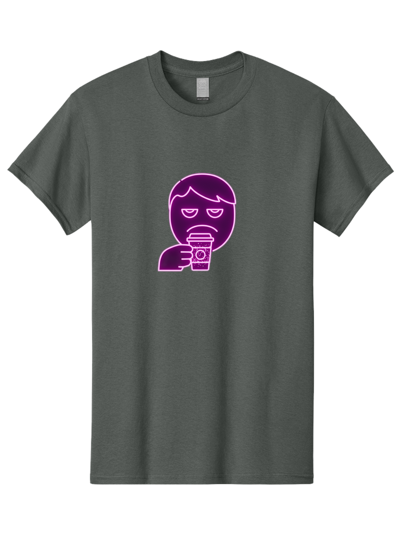 Disappointed-Coffee-Drinker Men'S Graphic Tee, 100% Cotton, Comfortable Casual Summer Wear, Machine Washable, Unhappy Person, Drinking Coffee, Sad Face, Frowning, Coffee Cup, Purple Illustration, Cartoon Character, Coffee Lover, Bab857