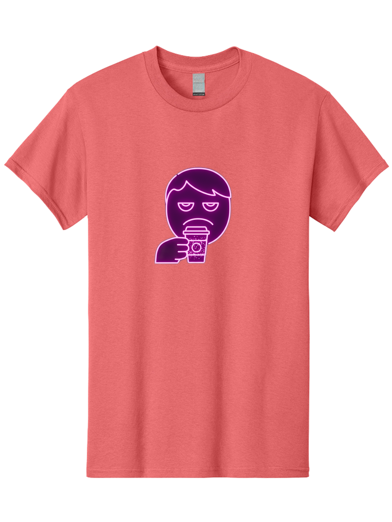 Disappointed-Coffee-Drinker Men'S Graphic Tee, 100% Cotton, Comfortable Casual Summer Wear, Machine Washable, Unhappy Person, Drinking Coffee, Sad Face, Frowning, Coffee Cup, Purple Illustration, Cartoon Character, Coffee Lover, Bab857