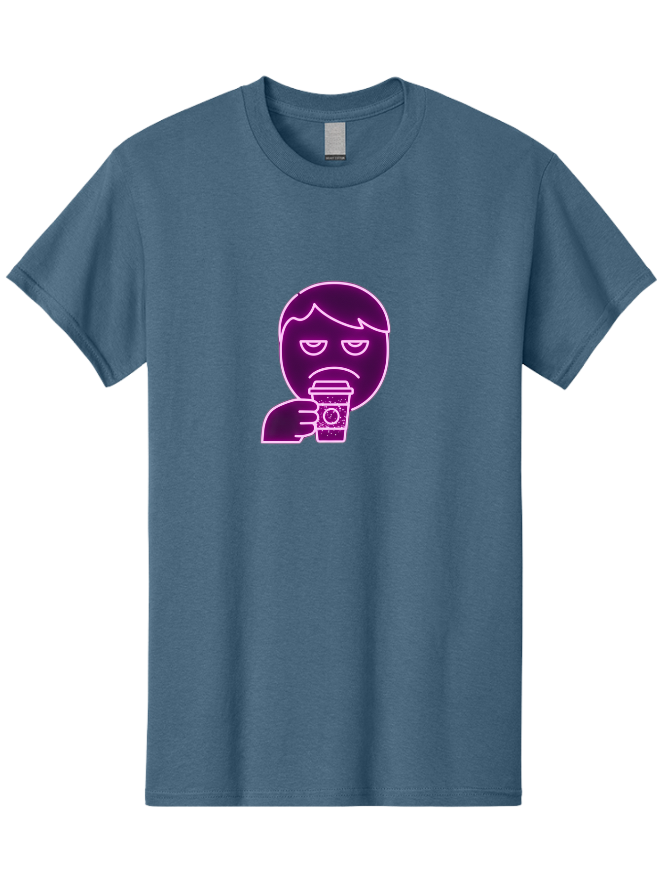 Disappointed-Coffee-Drinker Men'S Graphic Tee, 100% Cotton, Comfortable Casual Summer Wear, Machine Washable, Unhappy Person, Drinking Coffee, Sad Face, Frowning, Coffee Cup, Purple Illustration, Cartoon Character, Coffee Lover, Bab857