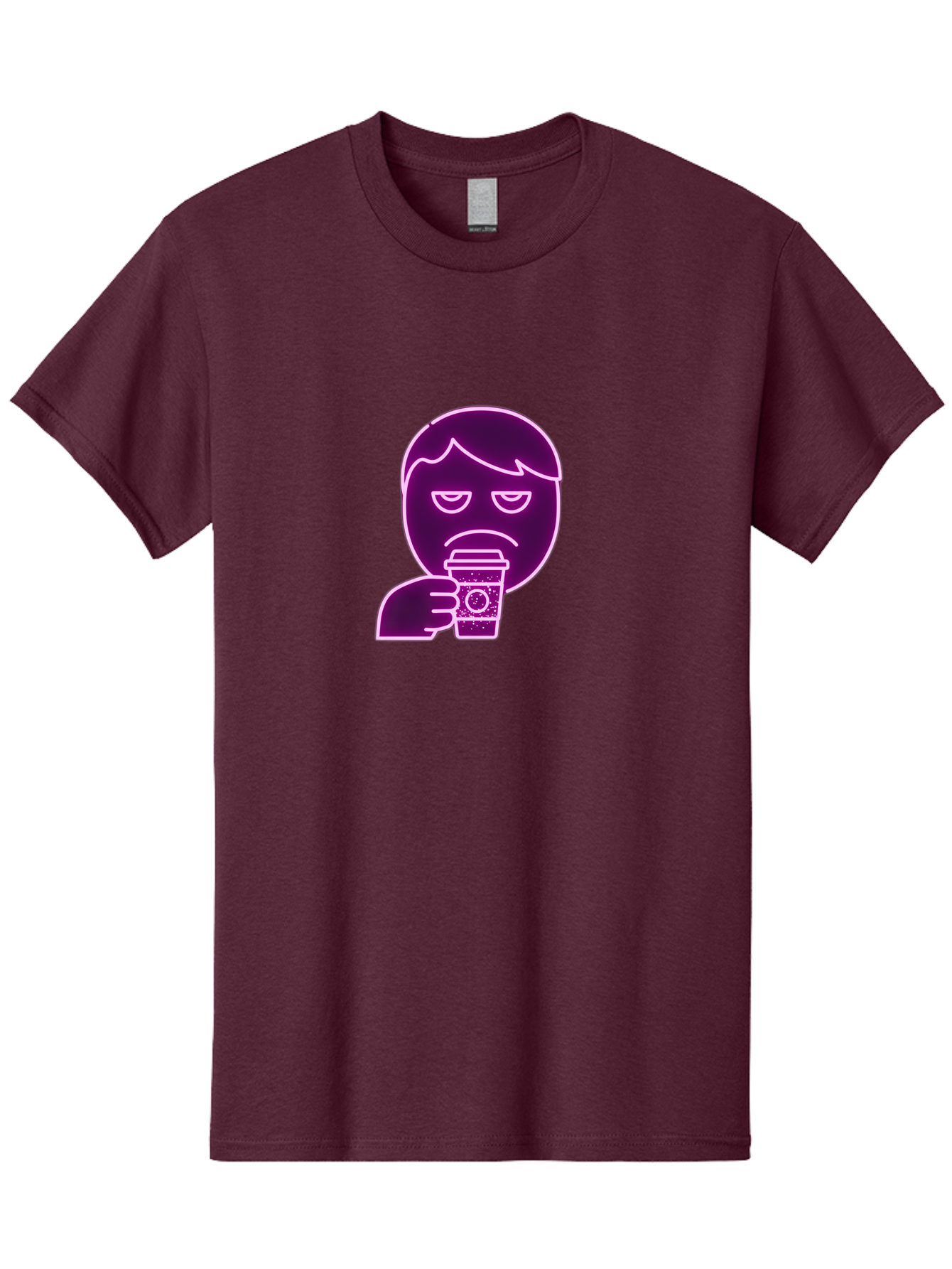 Disappointed-Coffee-Drinker Men'S Graphic Tee, 100% Cotton, Comfortable Casual Summer Wear, Machine Washable, Unhappy Person, Drinking Coffee, Sad Face, Frowning, Coffee Cup, Purple Illustration, Cartoon Character, Coffee Lover, Bab857