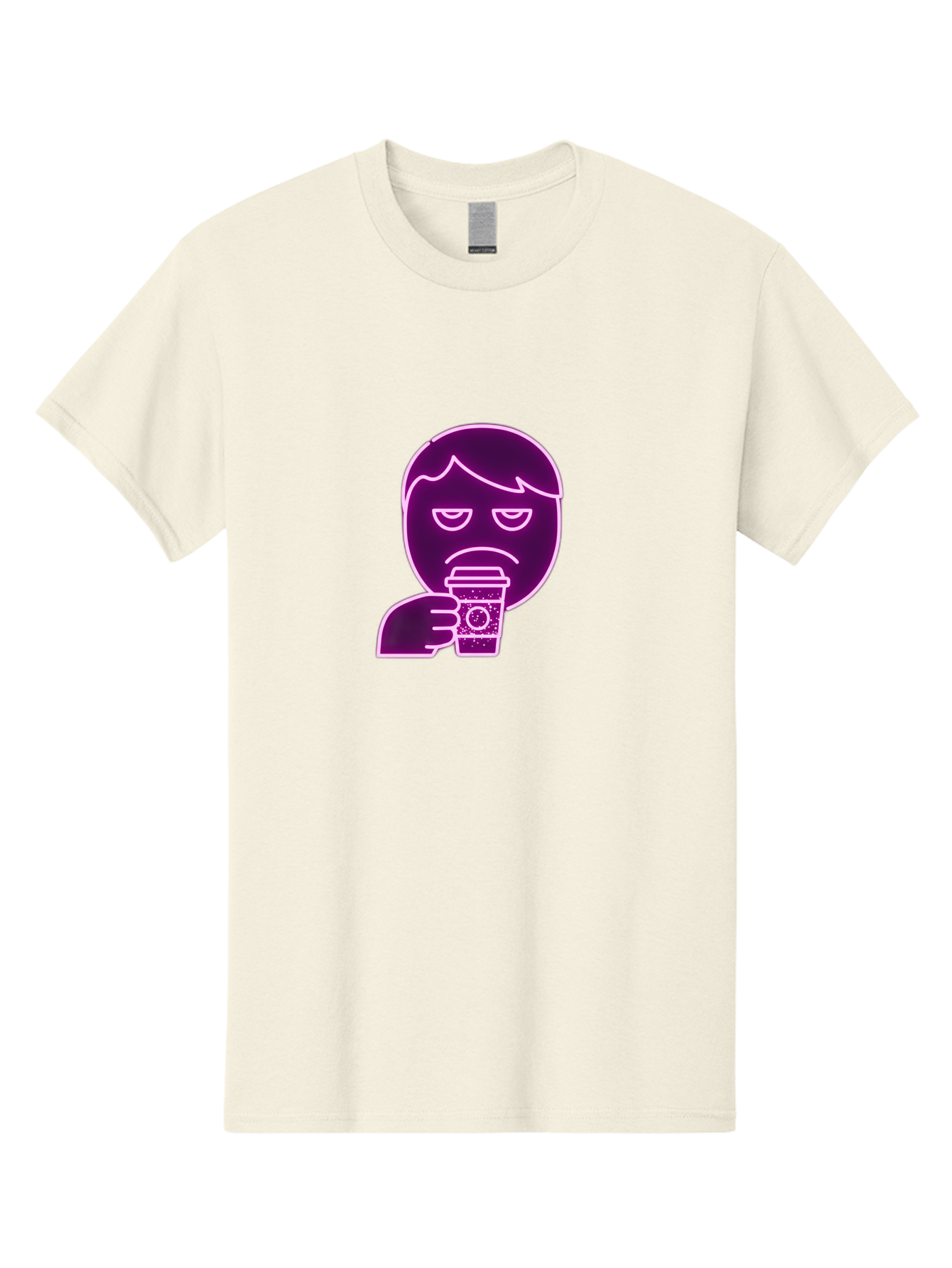 Disappointed-Coffee-Drinker Men'S Graphic Tee, 100% Cotton, Comfortable Casual Summer Wear, Machine Washable, Unhappy Person, Drinking Coffee, Sad Face, Frowning, Coffee Cup, Purple Illustration, Cartoon Character, Coffee Lover, Bab857