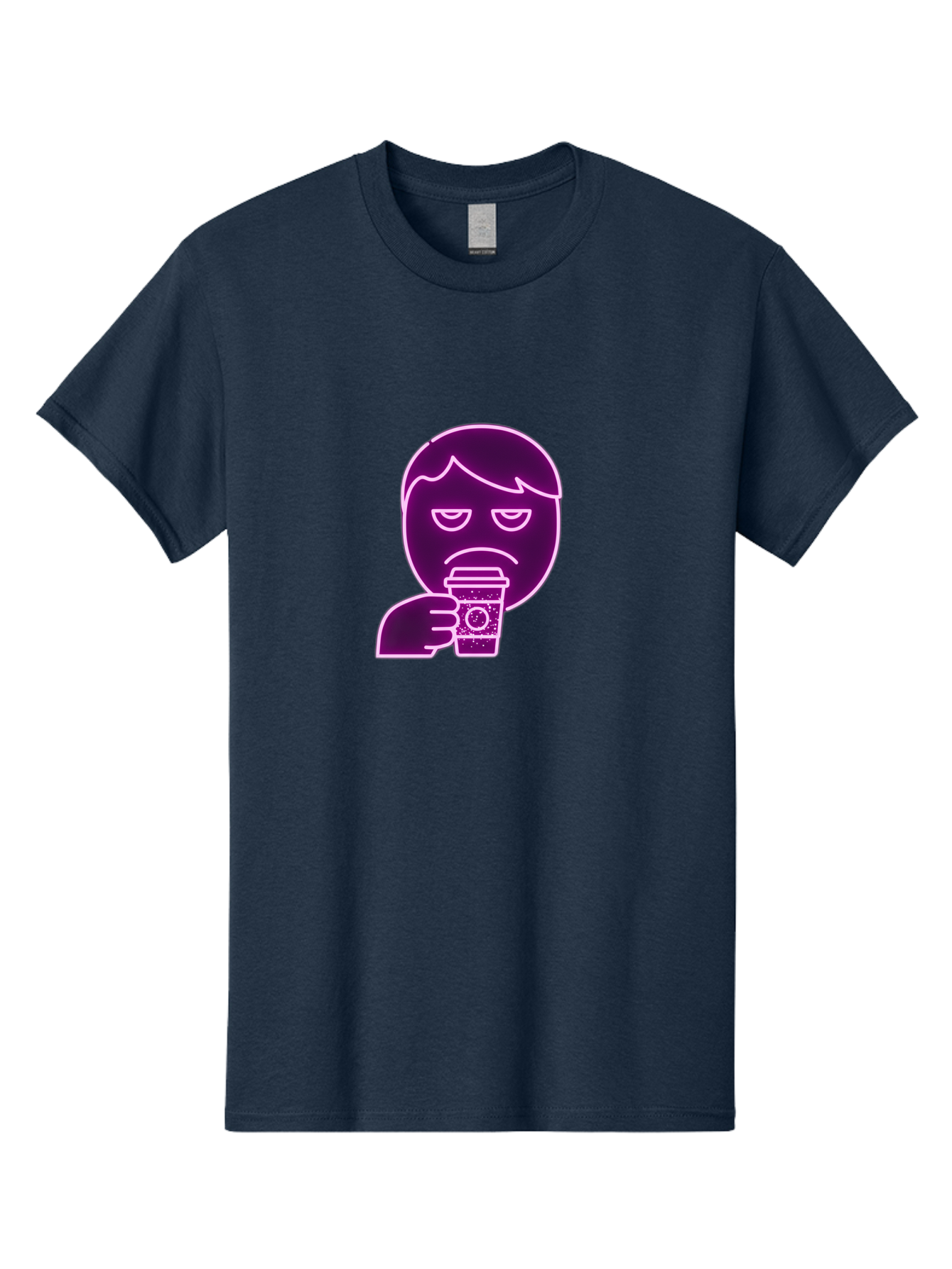 Disappointed-Coffee-Drinker Men'S Graphic Tee, 100% Cotton, Comfortable Casual Summer Wear, Machine Washable, Unhappy Person, Drinking Coffee, Sad Face, Frowning, Coffee Cup, Purple Illustration, Cartoon Character, Coffee Lover, Bab857