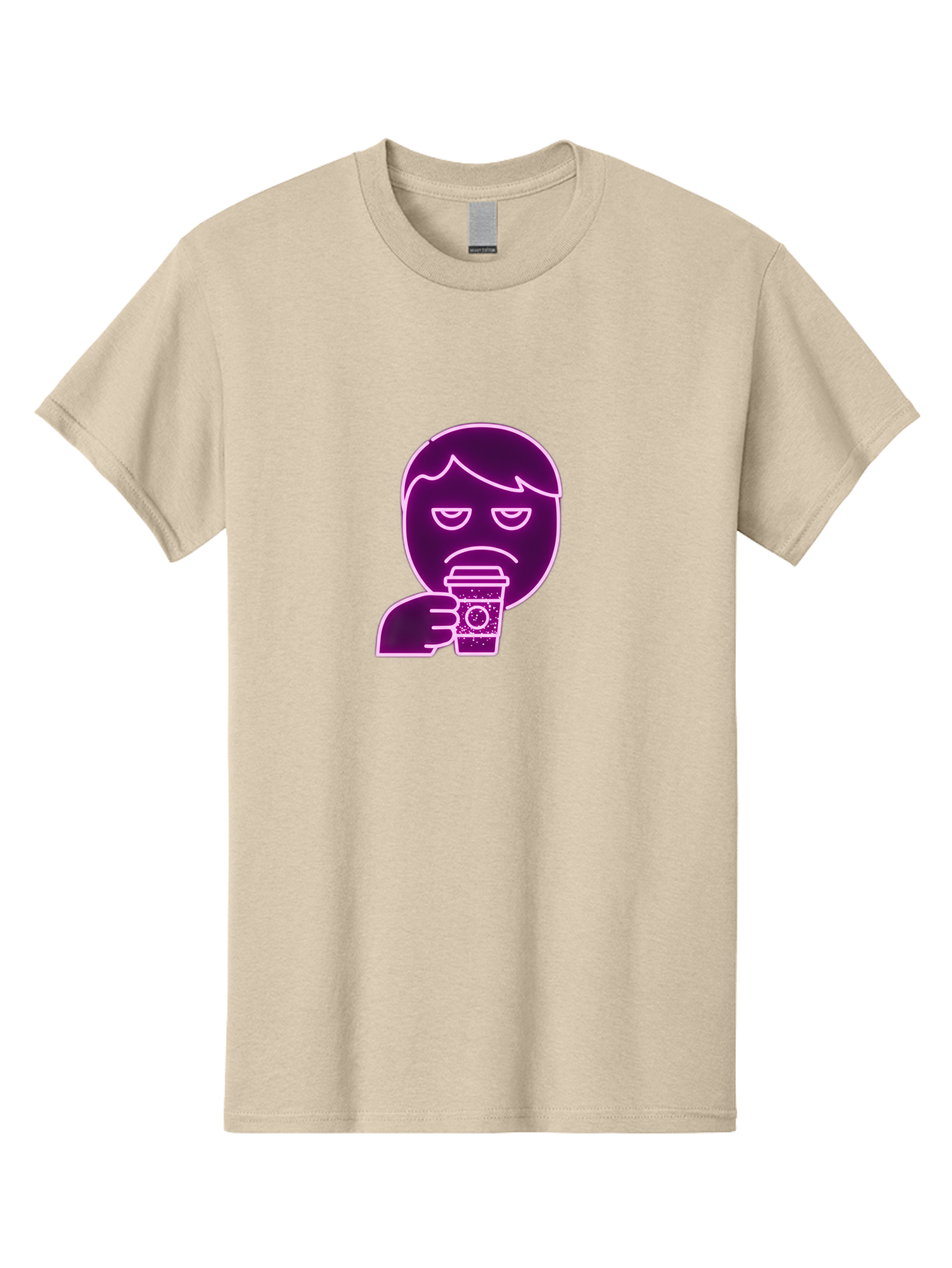Disappointed-Coffee-Drinker Men'S Graphic Tee, 100% Cotton, Comfortable Casual Summer Wear, Machine Washable, Unhappy Person, Drinking Coffee, Sad Face, Frowning, Coffee Cup, Purple Illustration, Cartoon Character, Coffee Lover, Bab857