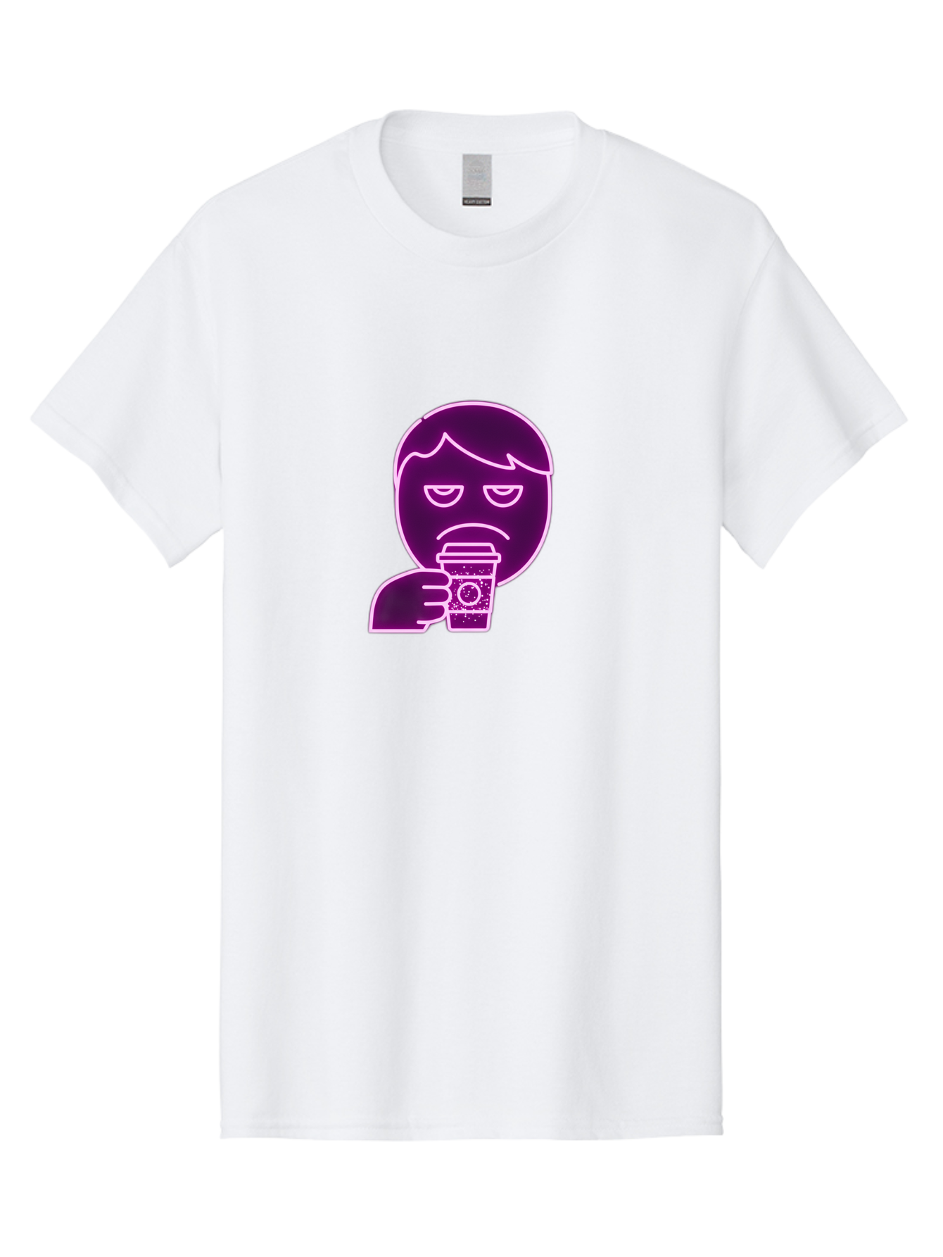 Disappointed-Coffee-Drinker Men'S Graphic Tee, 100% Cotton, Comfortable Casual Summer Wear, Machine Washable, Unhappy Person, Drinking Coffee, Sad Face, Frowning, Coffee Cup, Purple Illustration, Cartoon Character, Coffee Lover, Bab857