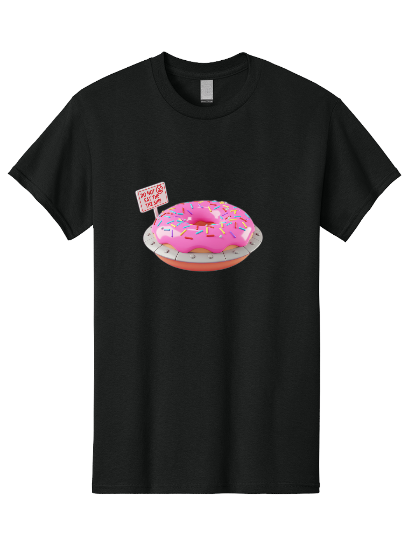 Do-Not-Eat-The-Ship-Donut Men'S Graphic Tee, 100% Cotton, Comfortable Casual Summer Wear, Machine Washable, Pink Donut With Sprinkles, Pastel Colors, Whimsical Humor, Funny Warning Sign, Playful Treat, Sweet Temptation, Pink Icing, Bab859