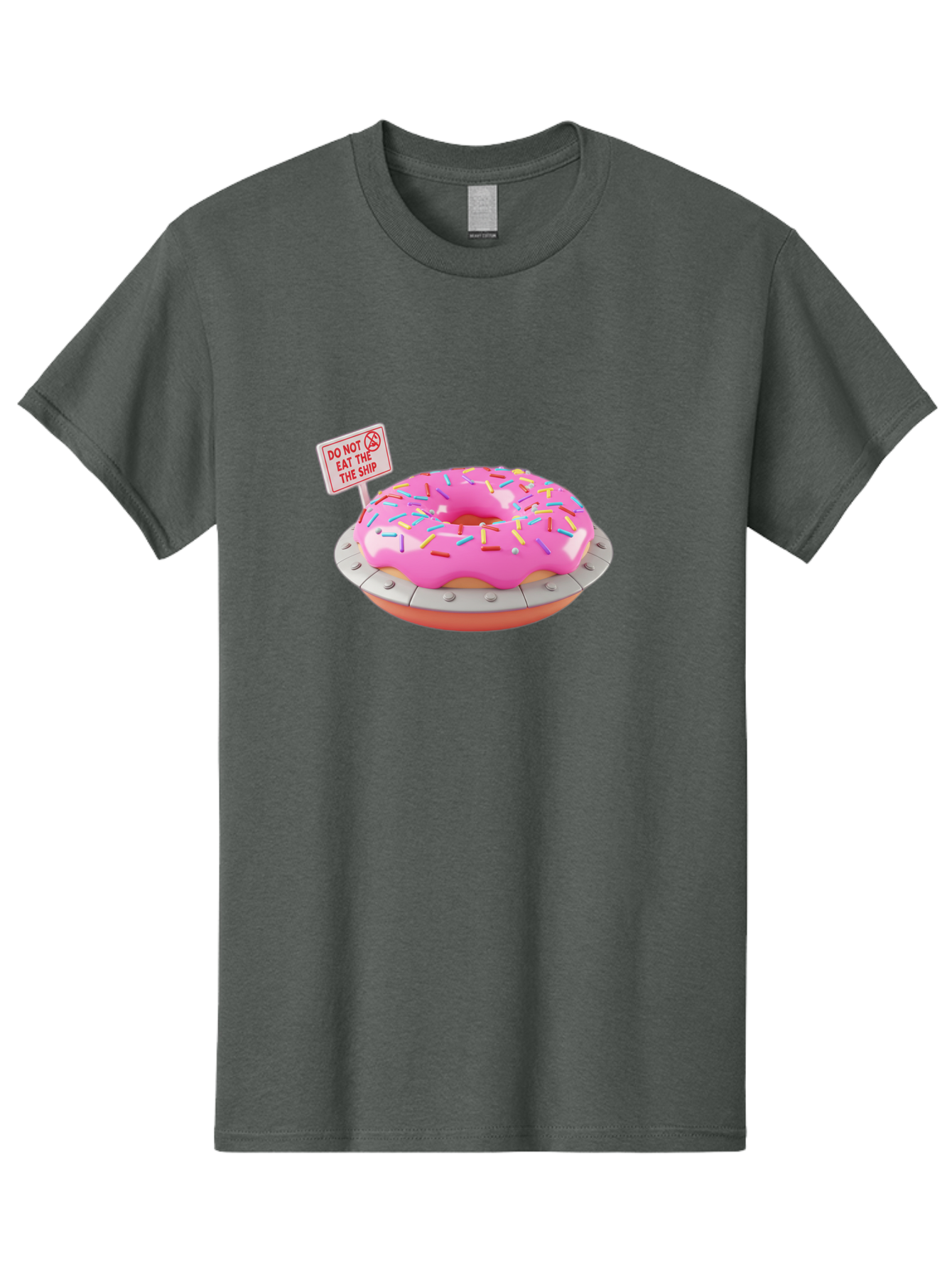 Do-Not-Eat-The-Ship-Donut Men'S Graphic Tee, 100% Cotton, Comfortable Casual Summer Wear, Machine Washable, Pink Donut With Sprinkles, Pastel Colors, Whimsical Humor, Funny Warning Sign, Playful Treat, Sweet Temptation, Pink Icing, Bab859