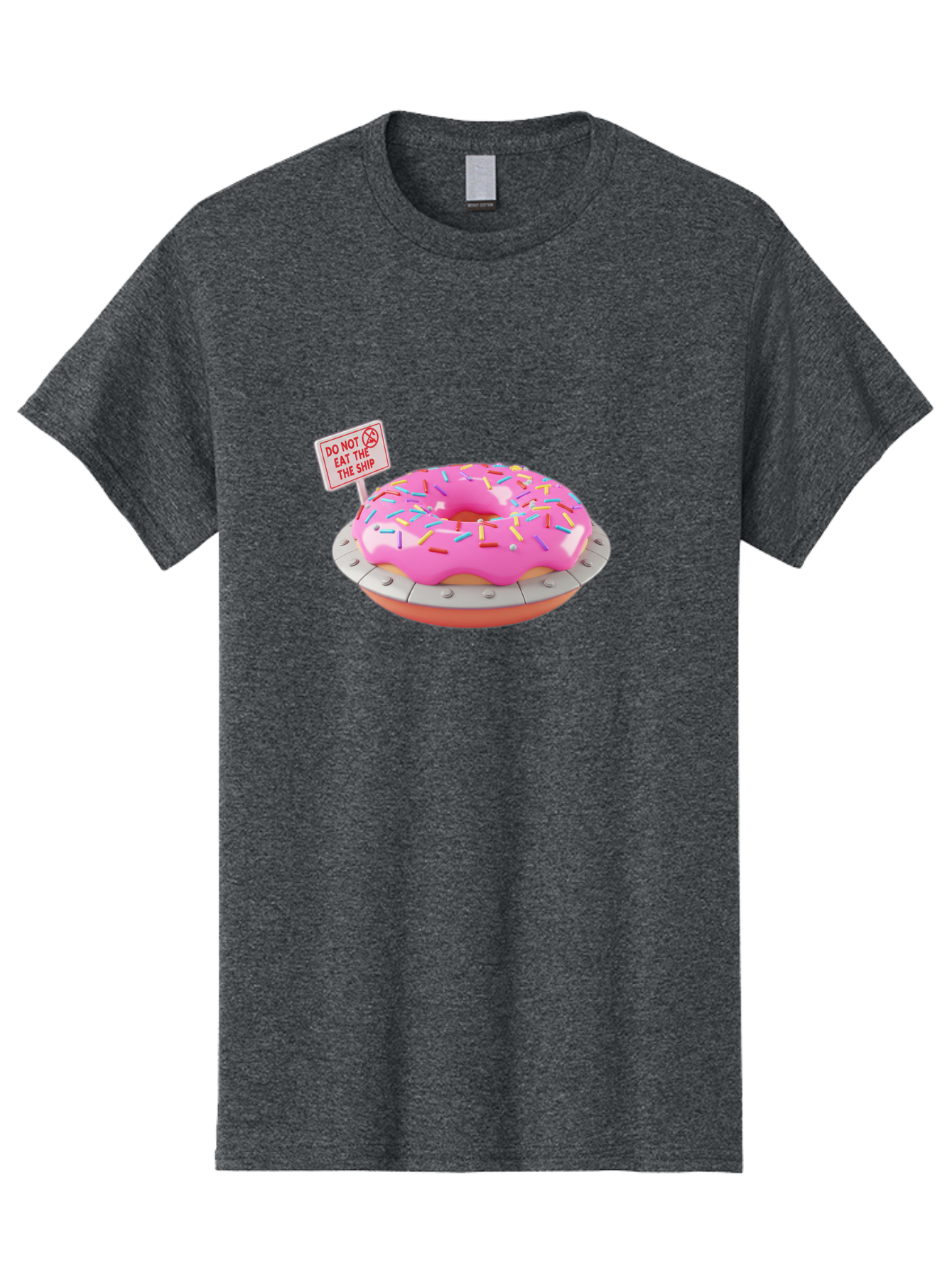 Do-Not-Eat-The-Ship-Donut Men'S Graphic Tee, 100% Cotton, Comfortable Casual Summer Wear, Machine Washable, Pink Donut With Sprinkles, Pastel Colors, Whimsical Humor, Funny Warning Sign, Playful Treat, Sweet Temptation, Pink Icing, Bab859