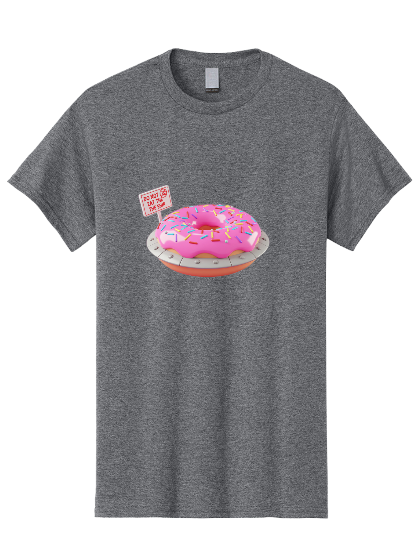 Do-Not-Eat-The-Ship-Donut Men'S Graphic Tee, 100% Cotton, Comfortable Casual Summer Wear, Machine Washable, Pink Donut With Sprinkles, Pastel Colors, Whimsical Humor, Funny Warning Sign, Playful Treat, Sweet Temptation, Pink Icing, Bab859