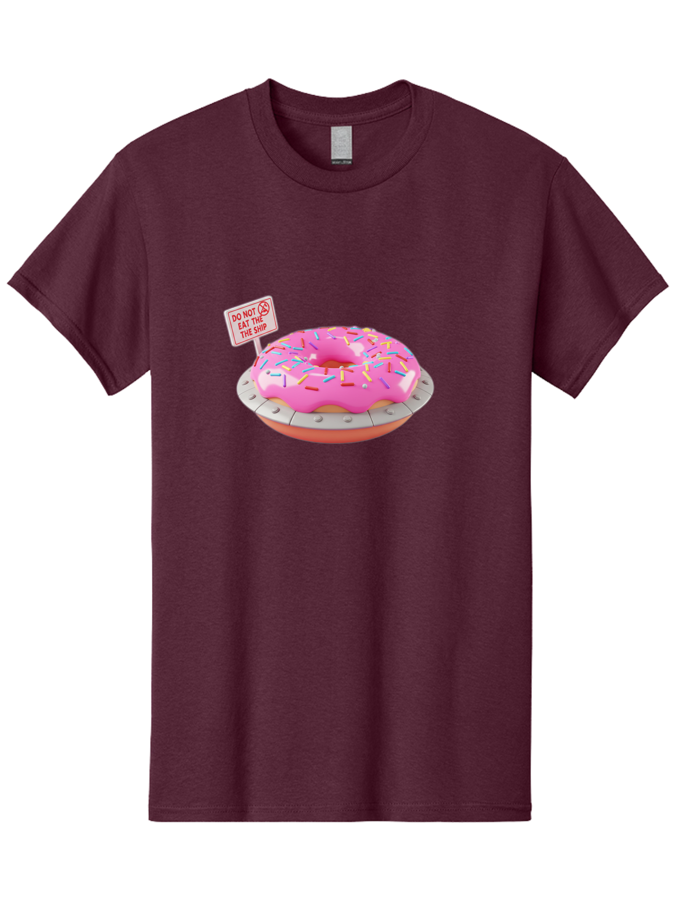 Do-Not-Eat-The-Ship-Donut Men'S Graphic Tee, 100% Cotton, Comfortable Casual Summer Wear, Machine Washable, Pink Donut With Sprinkles, Pastel Colors, Whimsical Humor, Funny Warning Sign, Playful Treat, Sweet Temptation, Pink Icing, Bab859