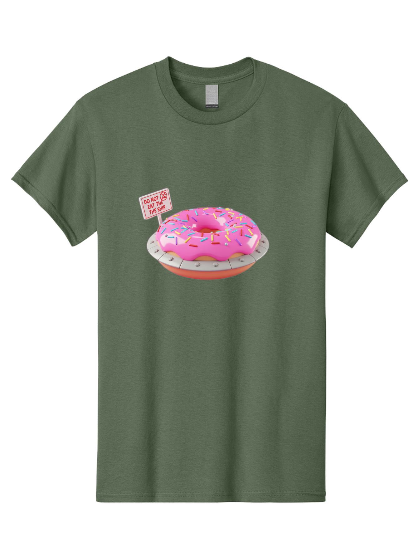 Do-Not-Eat-The-Ship-Donut Men'S Graphic Tee, 100% Cotton, Comfortable Casual Summer Wear, Machine Washable, Pink Donut With Sprinkles, Pastel Colors, Whimsical Humor, Funny Warning Sign, Playful Treat, Sweet Temptation, Pink Icing, Bab859
